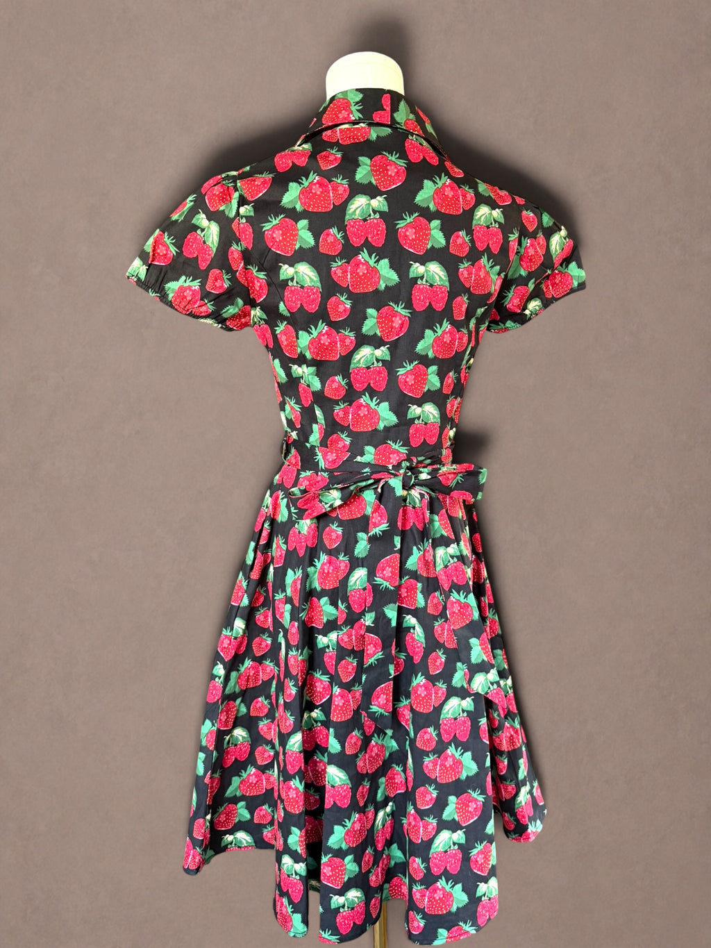 Vintage-Inspired Strawberry Print Dress with Tie Waist-New with Tags