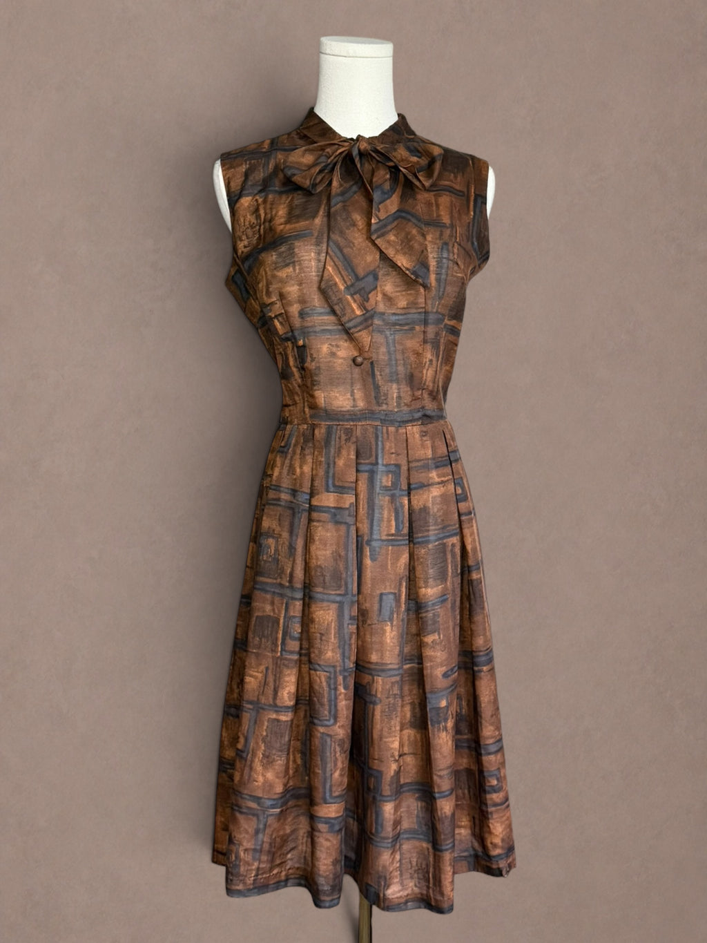 Abstract Print 50s Pussy Bow Dress