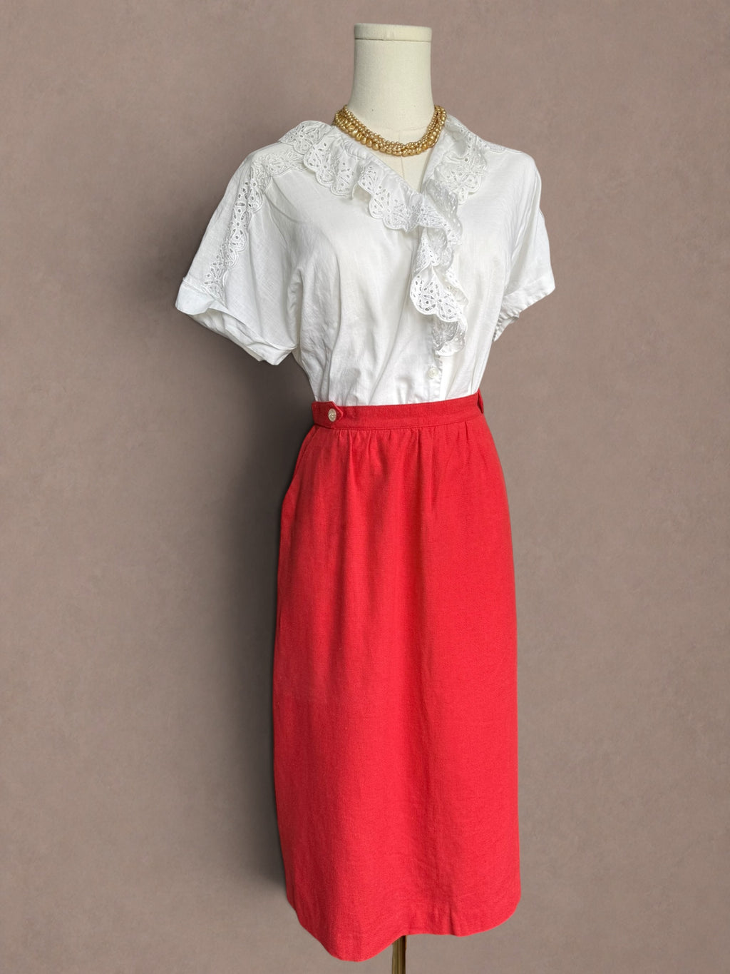 Poppy Red 60s-70s High Waist Column Skirt
