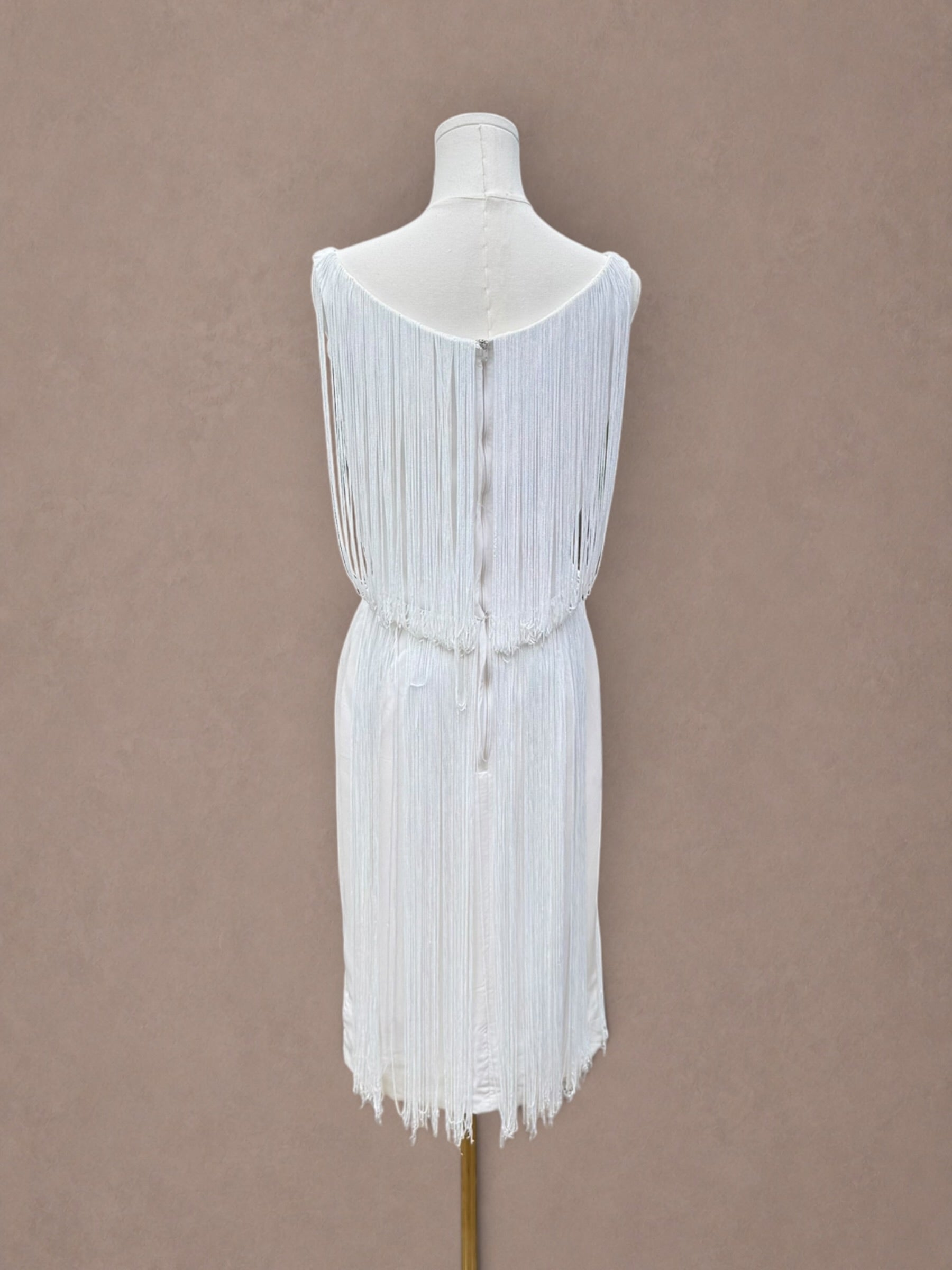 White Fringe Back 60s Wiggle Dress