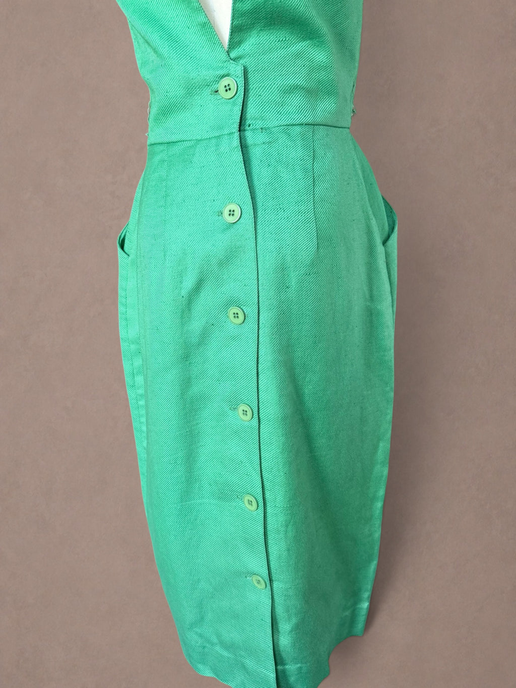 Neiman Marcus Emerald Green 70s Open Back Halter Dress