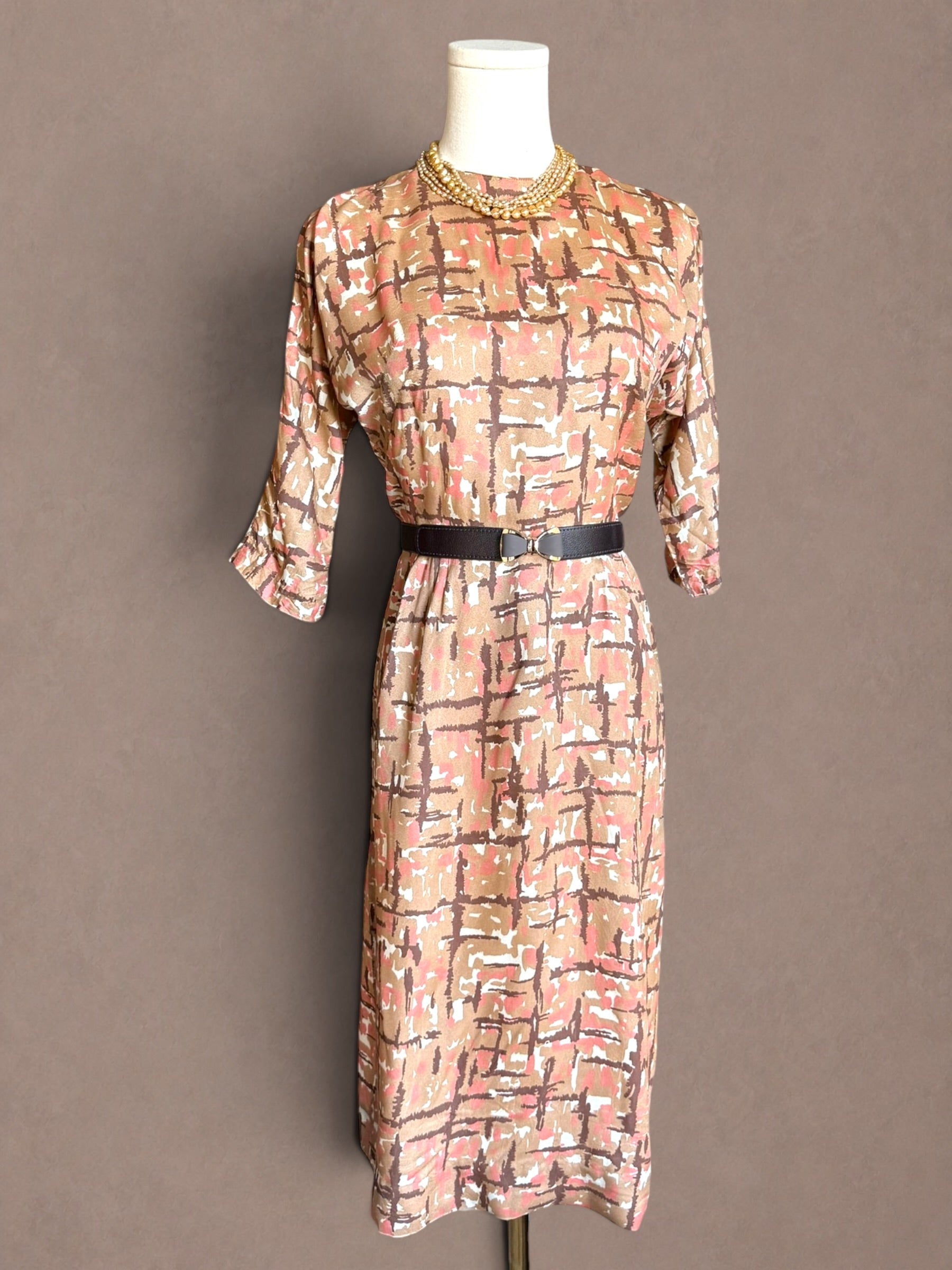 Abstract Expressionist Print 40s Rayon Dress