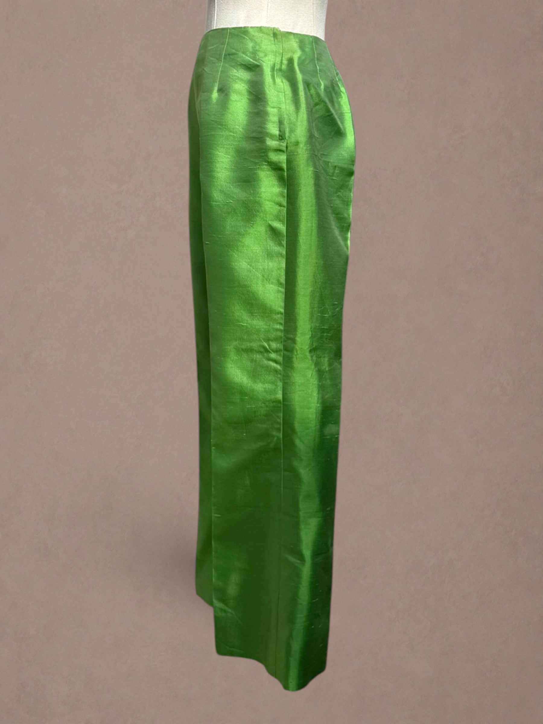 Vibrant Green Silk 60s Trousers