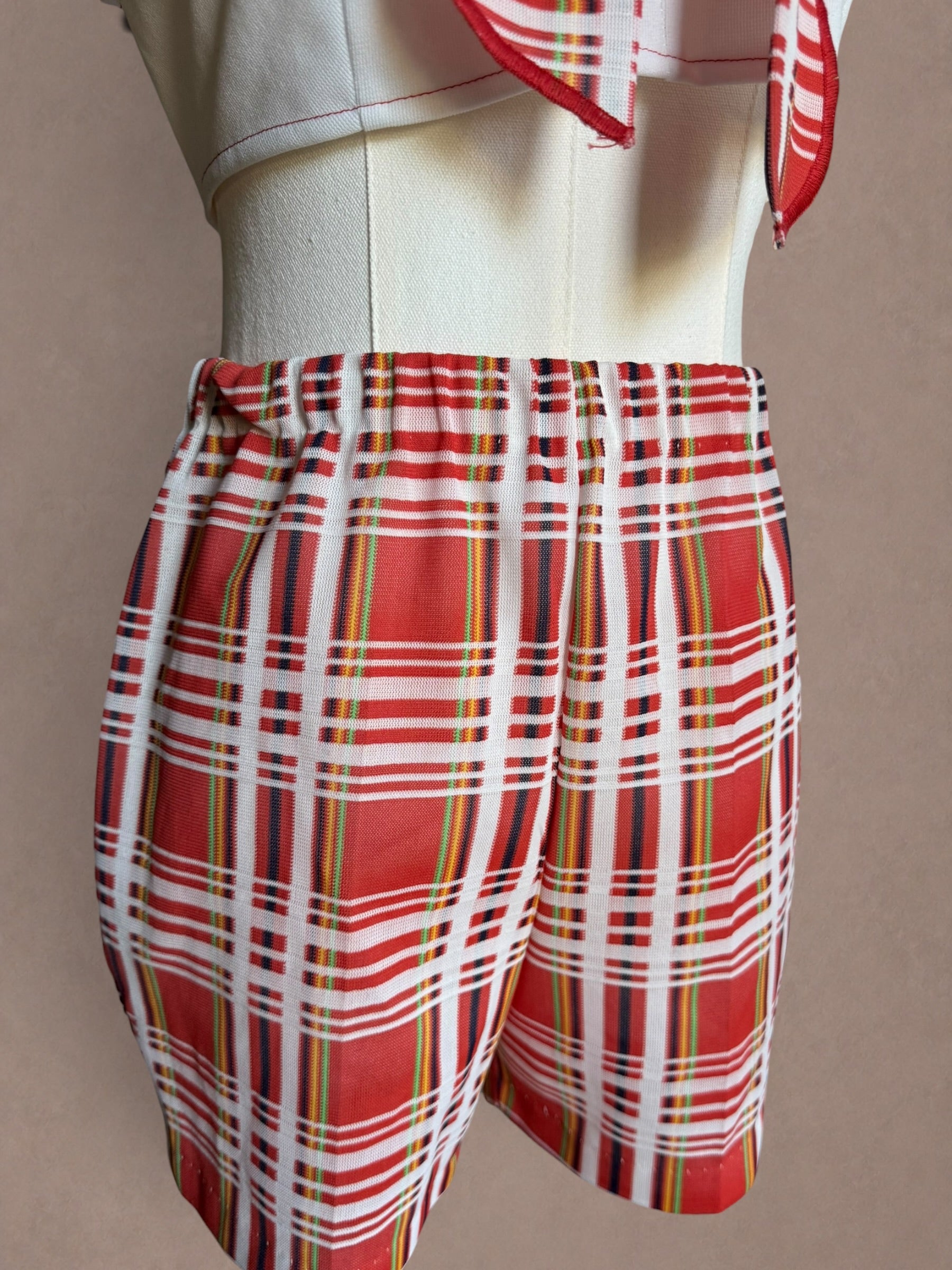 Red Plaid 70s Sailor Short Set- Deadstock, Union Made