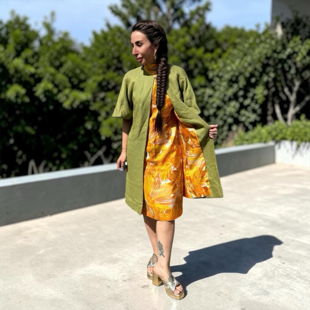 Wolf & Cohn, Vibrant Floral Shift 60s Dress & Matching Coat Set