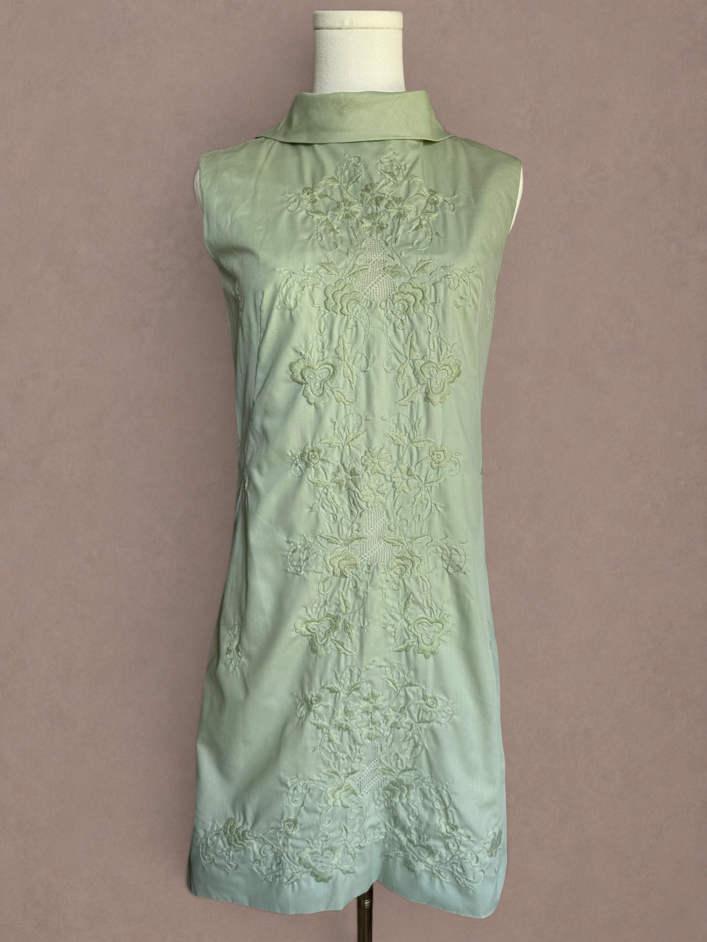 Sage Green 60s Embroidered Cotton Mini