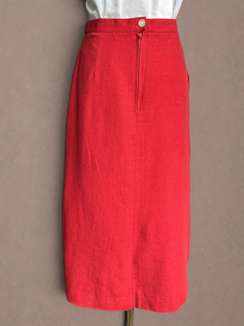 Poppy Red 60s-70s High Waist Column Skirt
