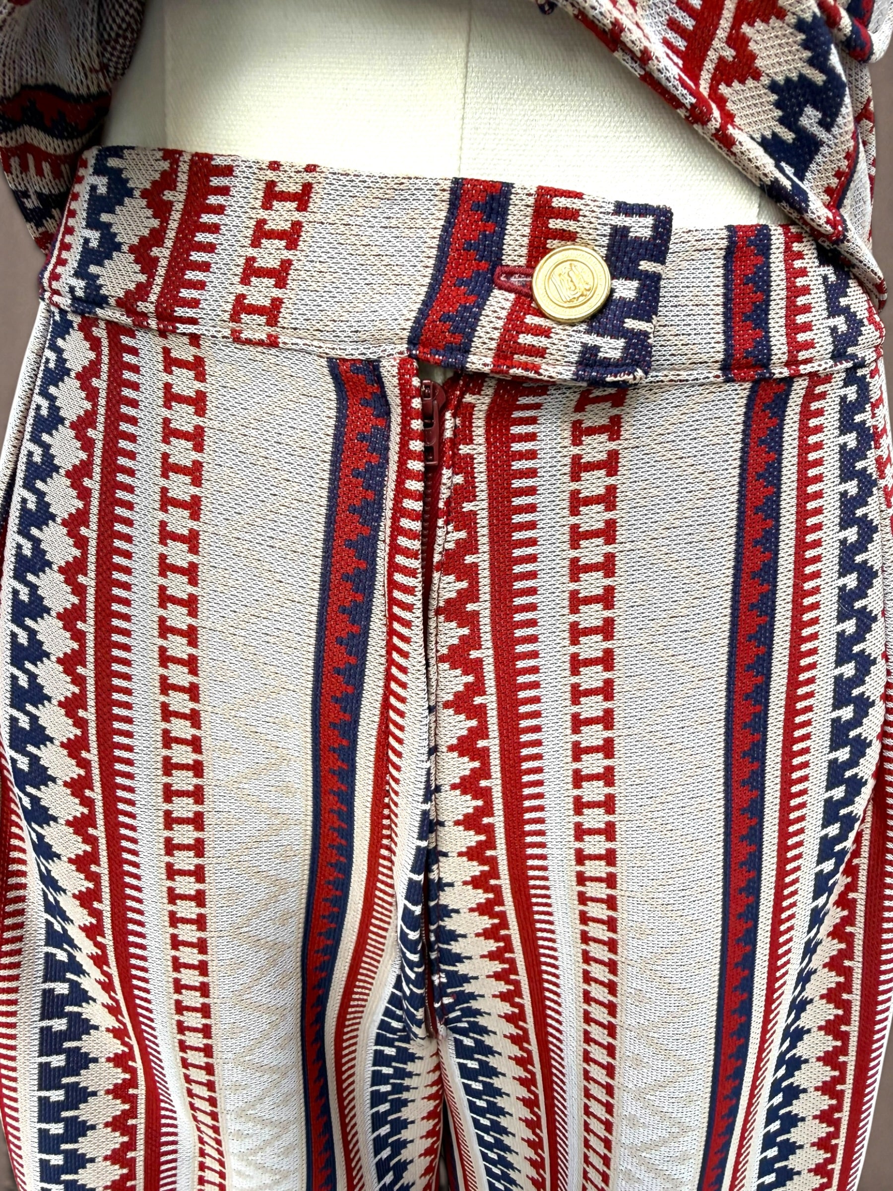 Red White & Blue Knit 70s Halter & Flares Set