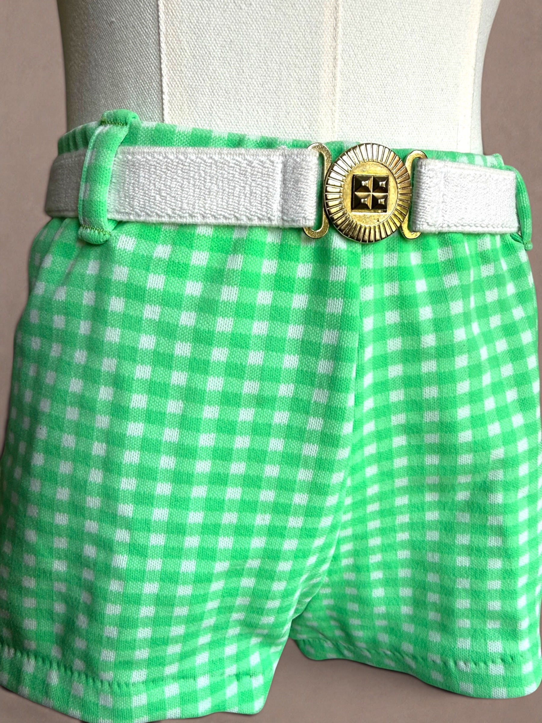Green Gingham 60s Two Piece Swimsuit Set with Belt