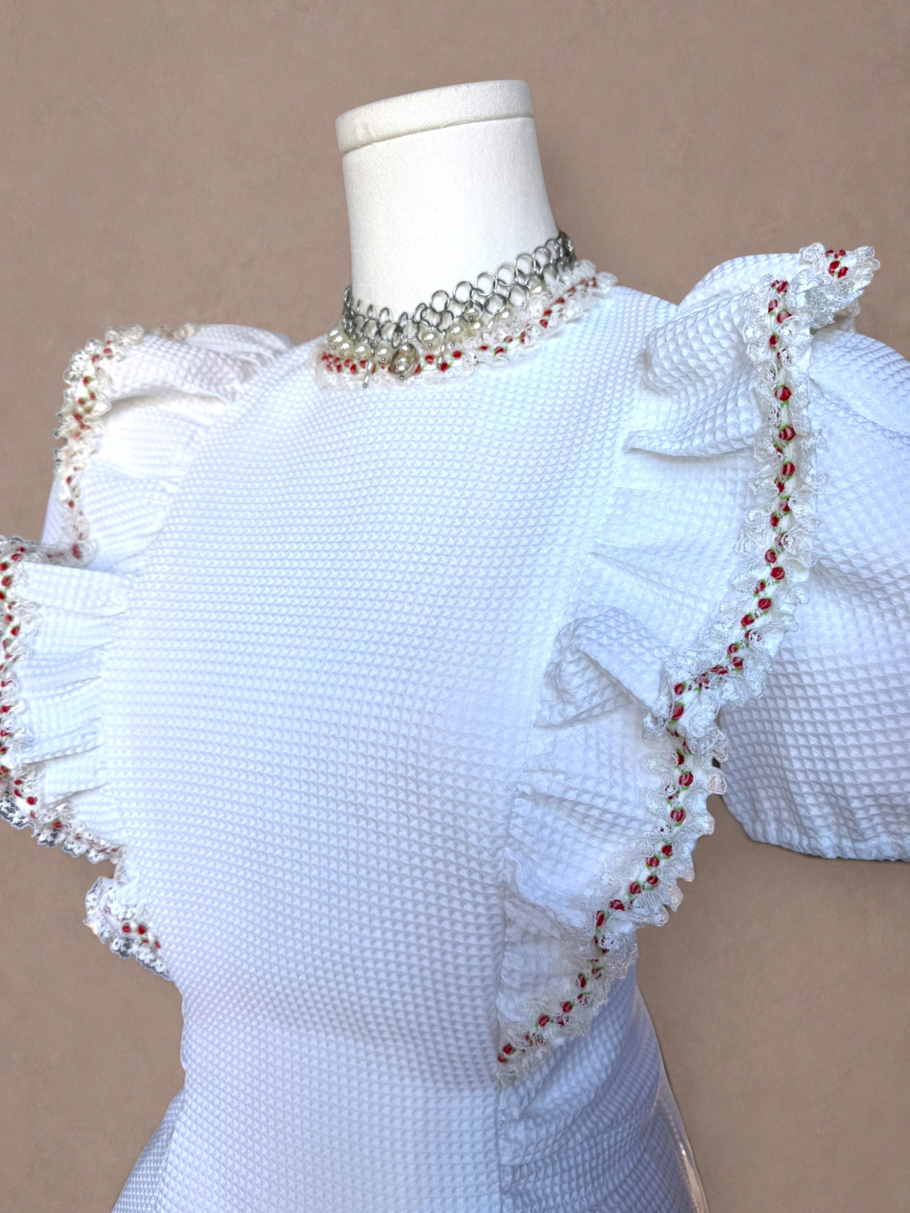 Handmade 60s White Ruffle Mini Dress & Bloomers Set