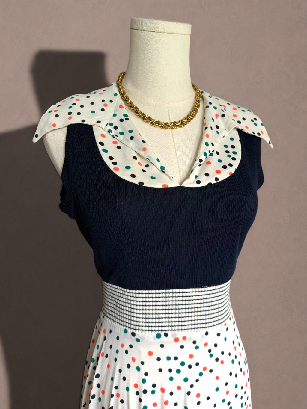 Confetti Dot 70s Knit Dress & Duster Set by Young Innocent