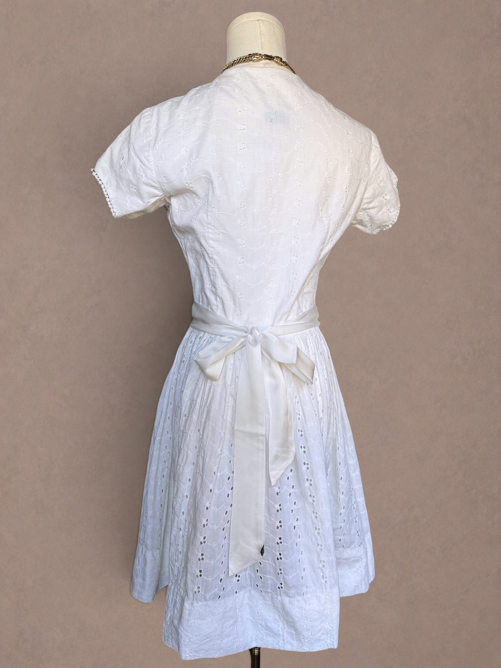 White Eyelet Cotton 70s Fit & Flare Dress