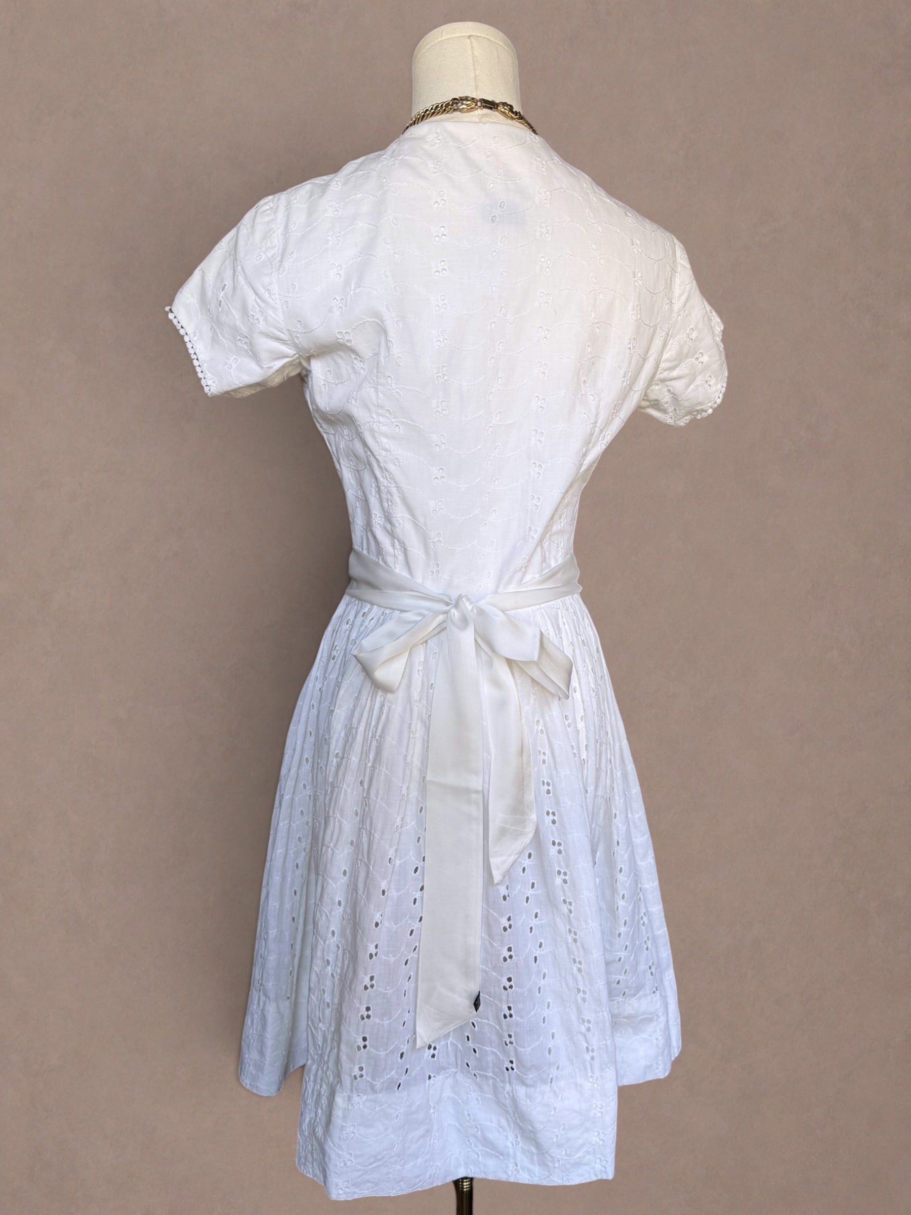 White Eyelet Cotton 70s Fit & Flare Dress