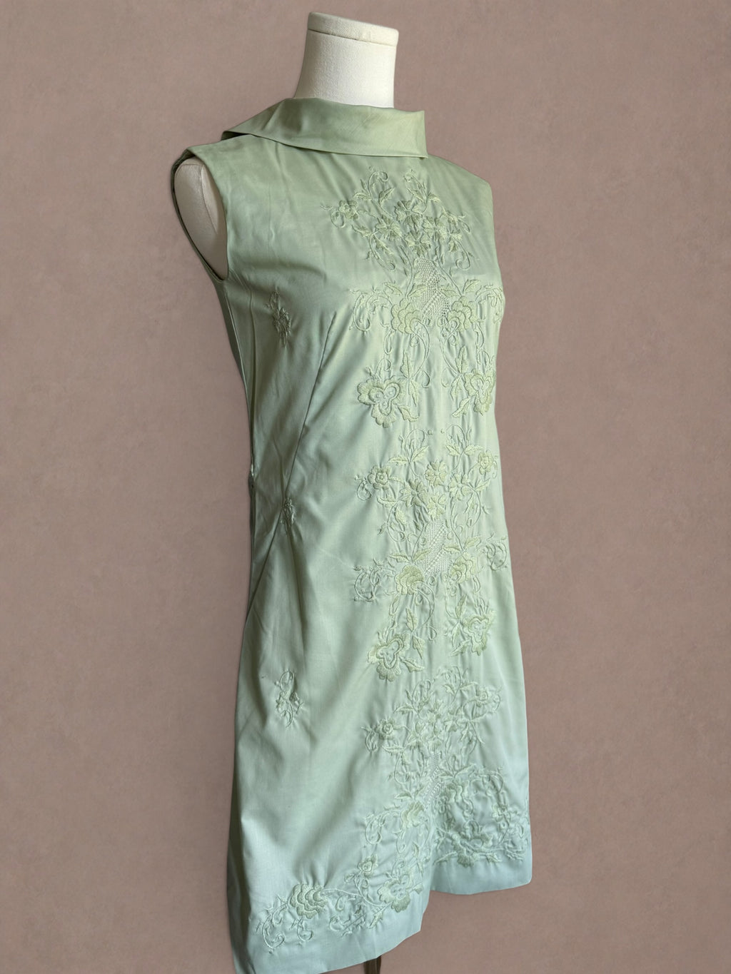 Sage Green 60s Embroidered Cotton Mini