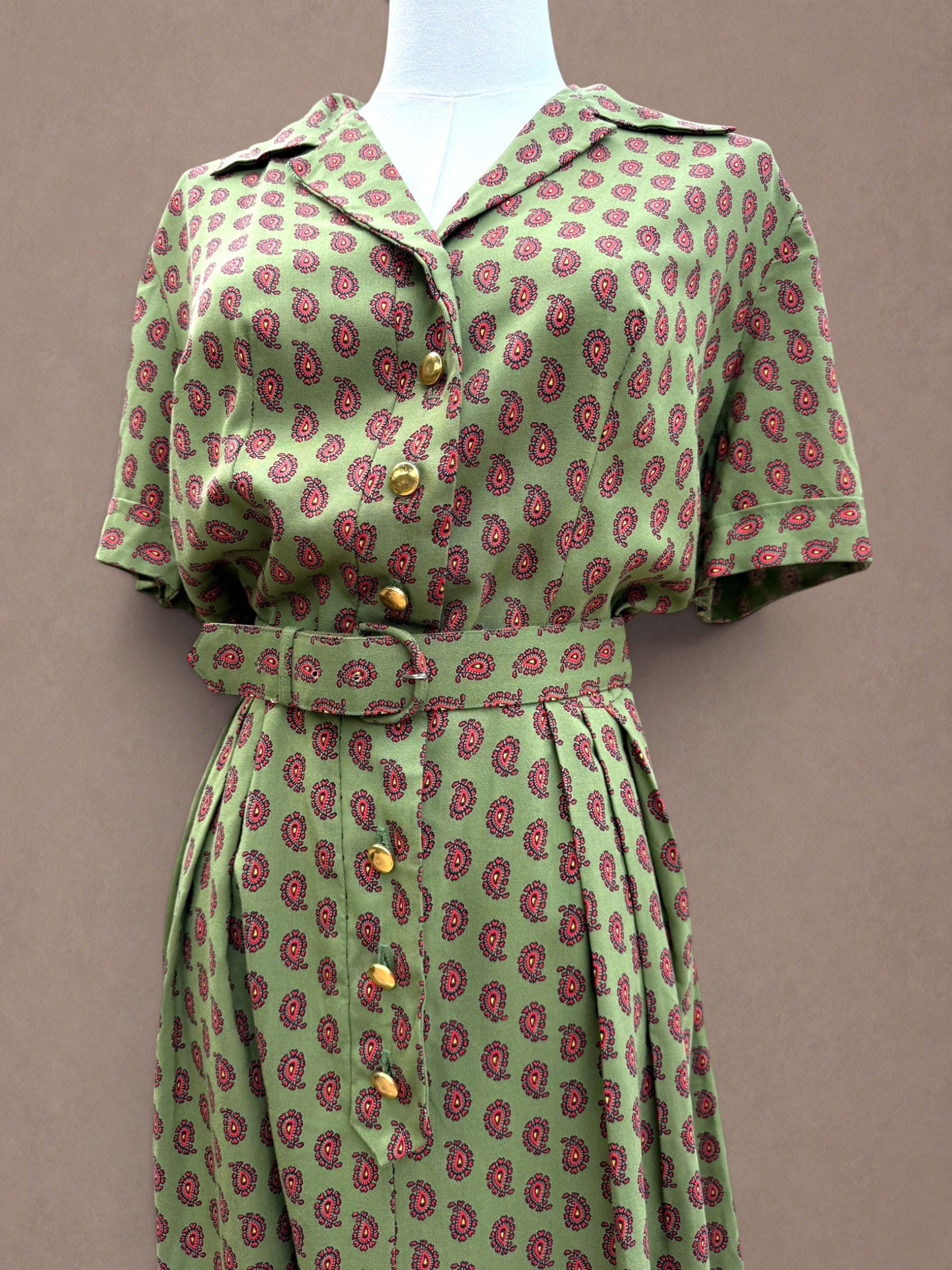 Bea Young Paisley Shirt Dress | Deadstock Vintage | Belted Day Dress