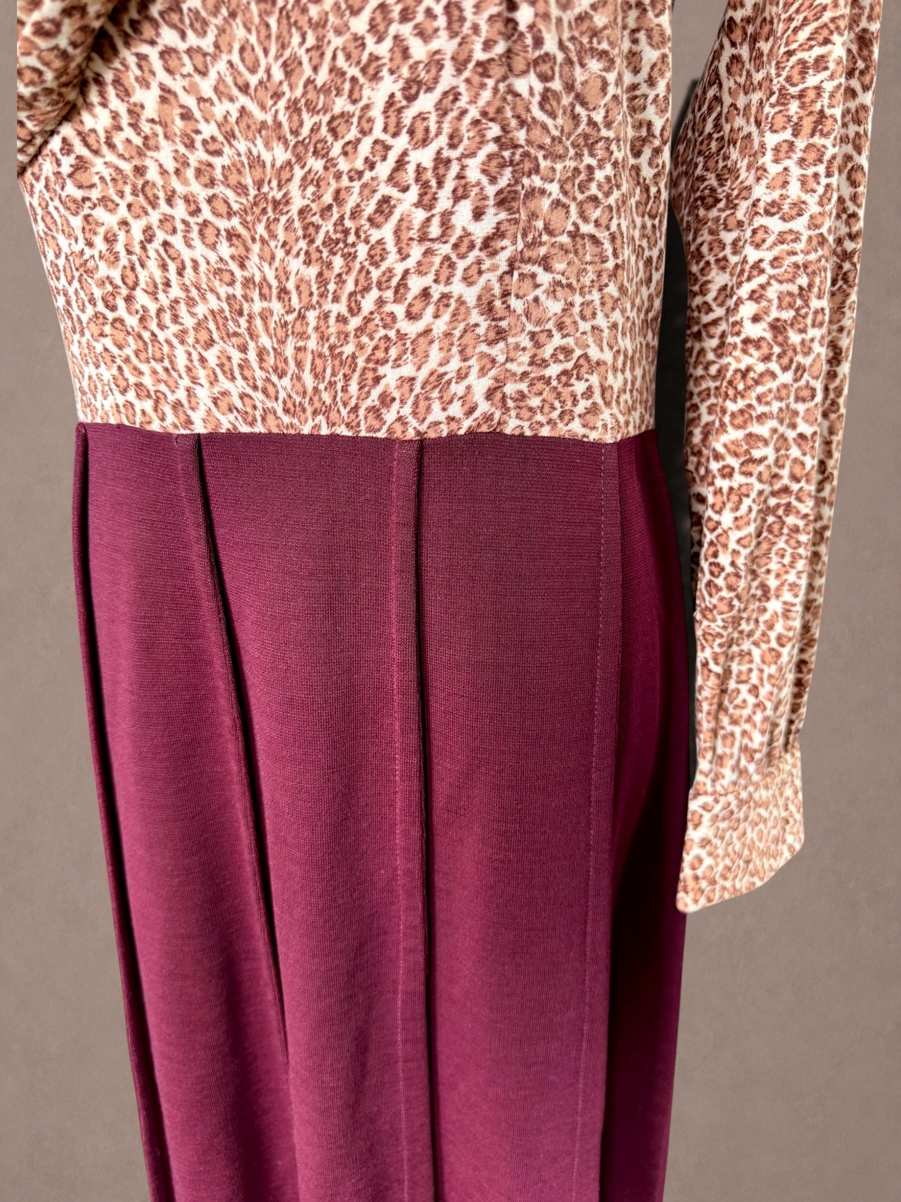 Leopard Print Knit Dress – Burgundy Panel Skirt