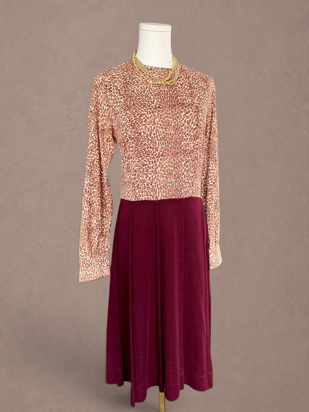 Leopard Print Knit Dress – Burgundy Panel Skirt