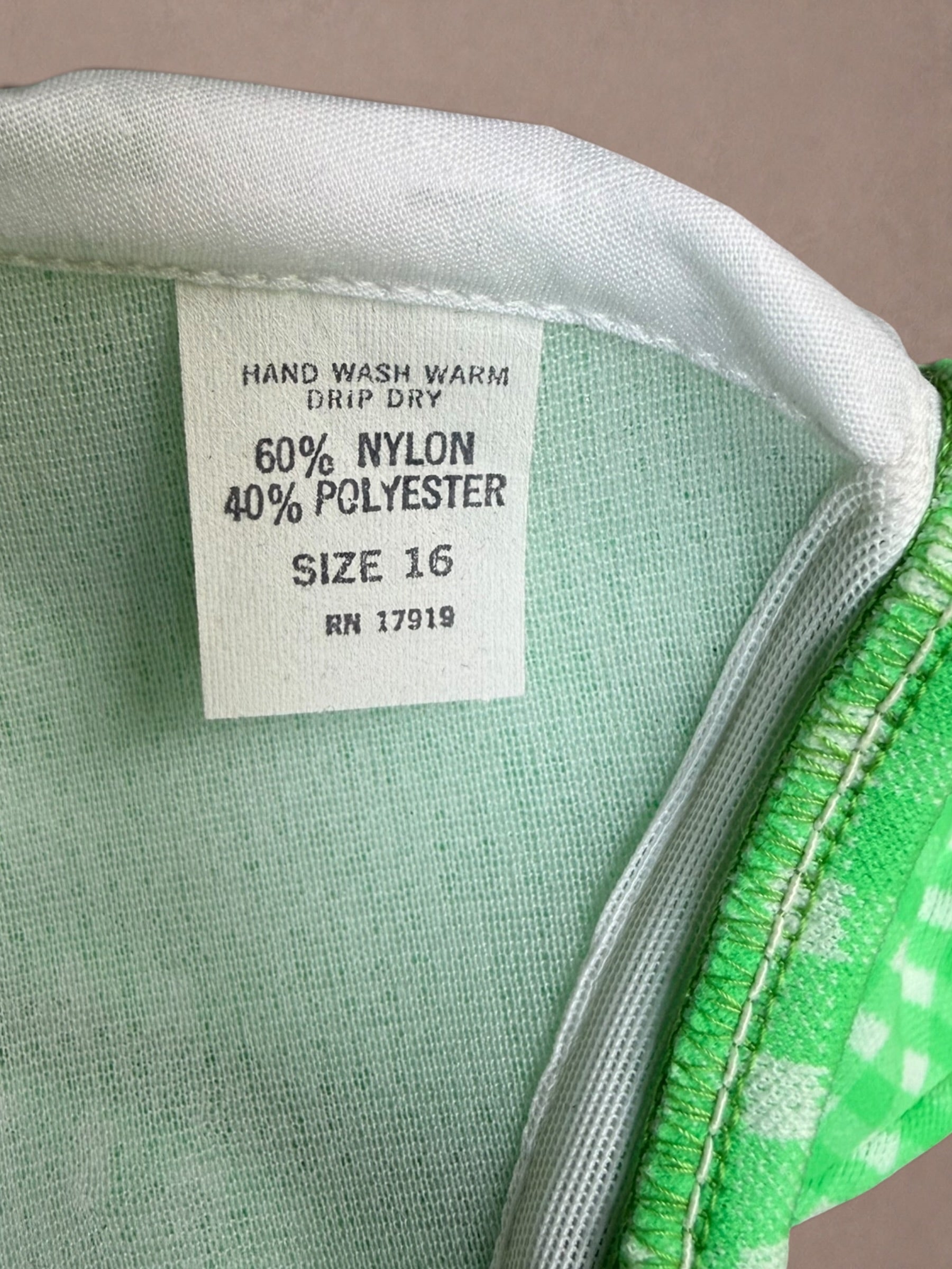 Green Gingham 60s Two Piece Swimsuit Set with Belt