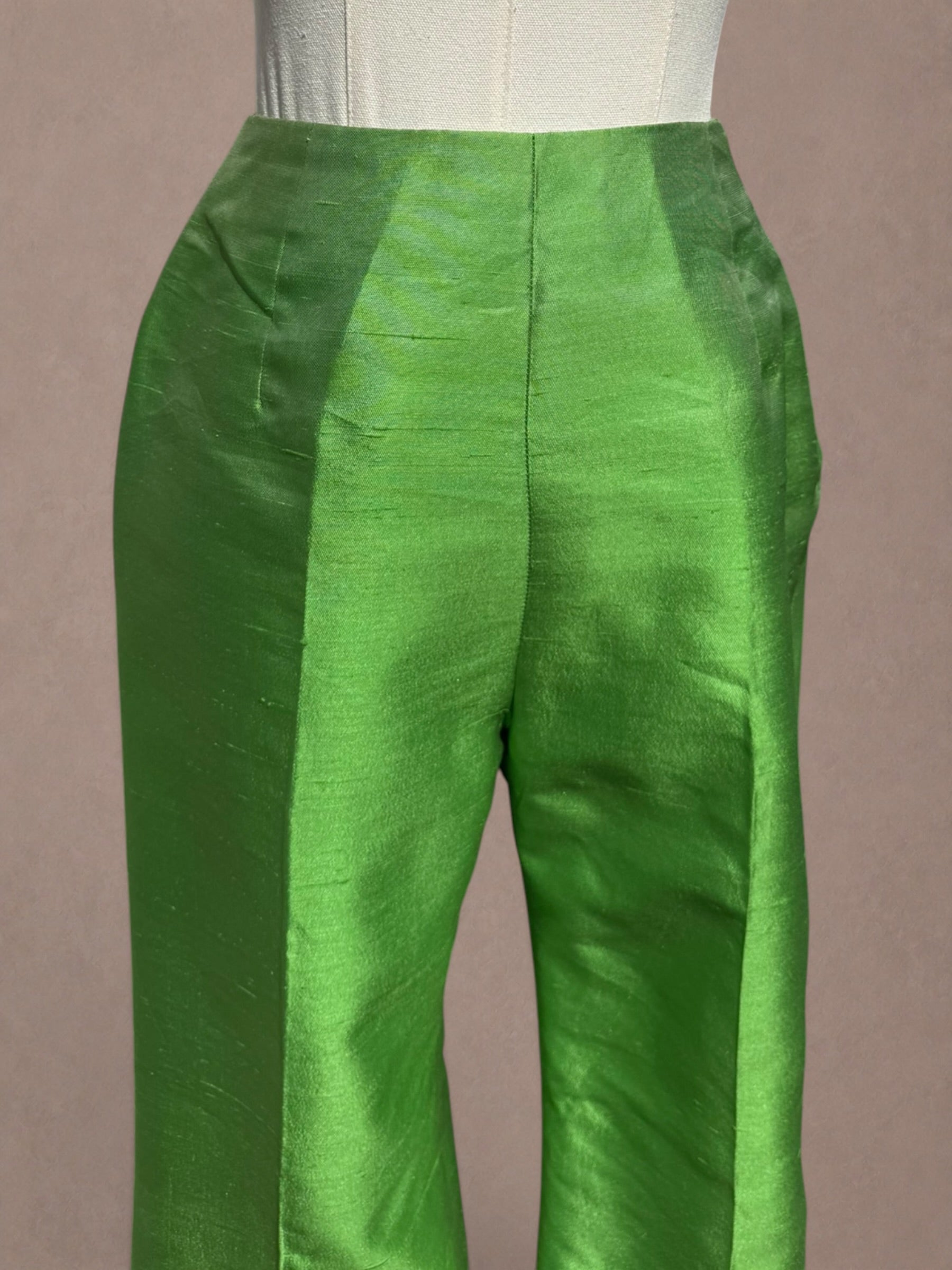 Vibrant Green Silk 60s Trousers