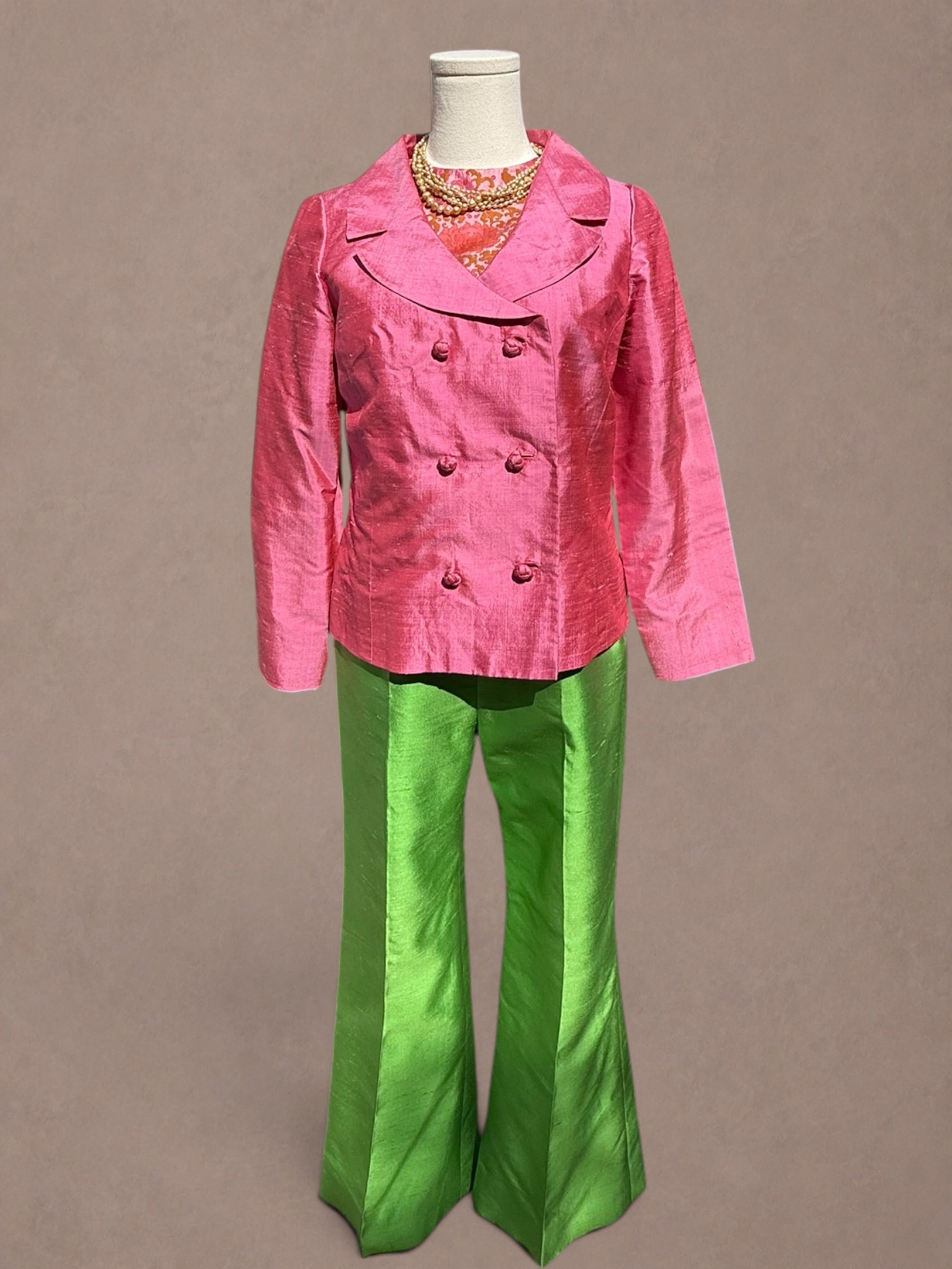 Vibrant Green Silk 60s Trousers