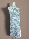 Blue Floral 60s Shift Dress with Bow Neckline