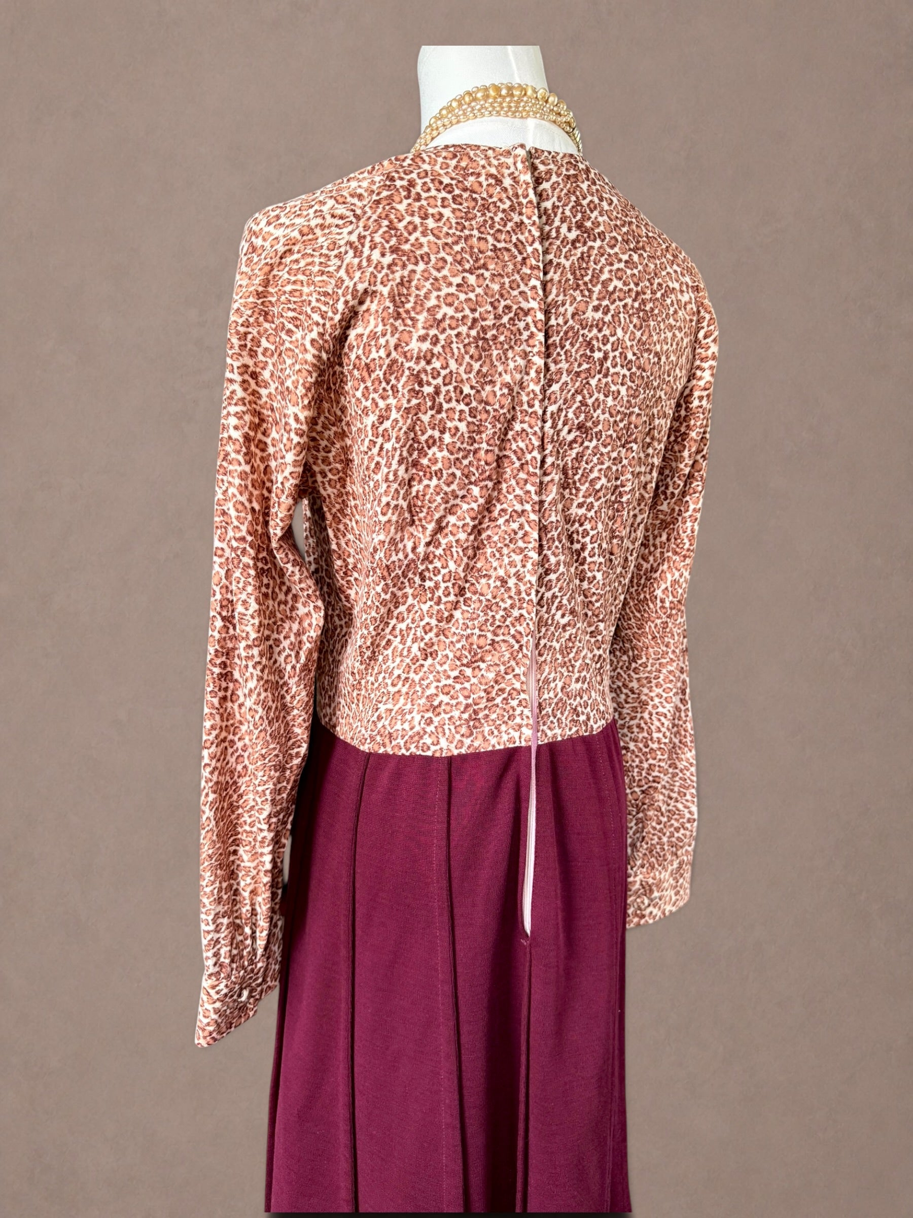 Leopard Print Knit Dress – Burgundy Panel Skirt