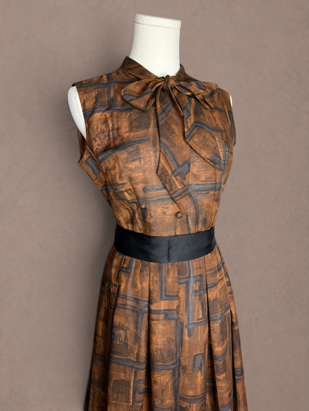 Abstract Print 50s Pussy Bow Dress