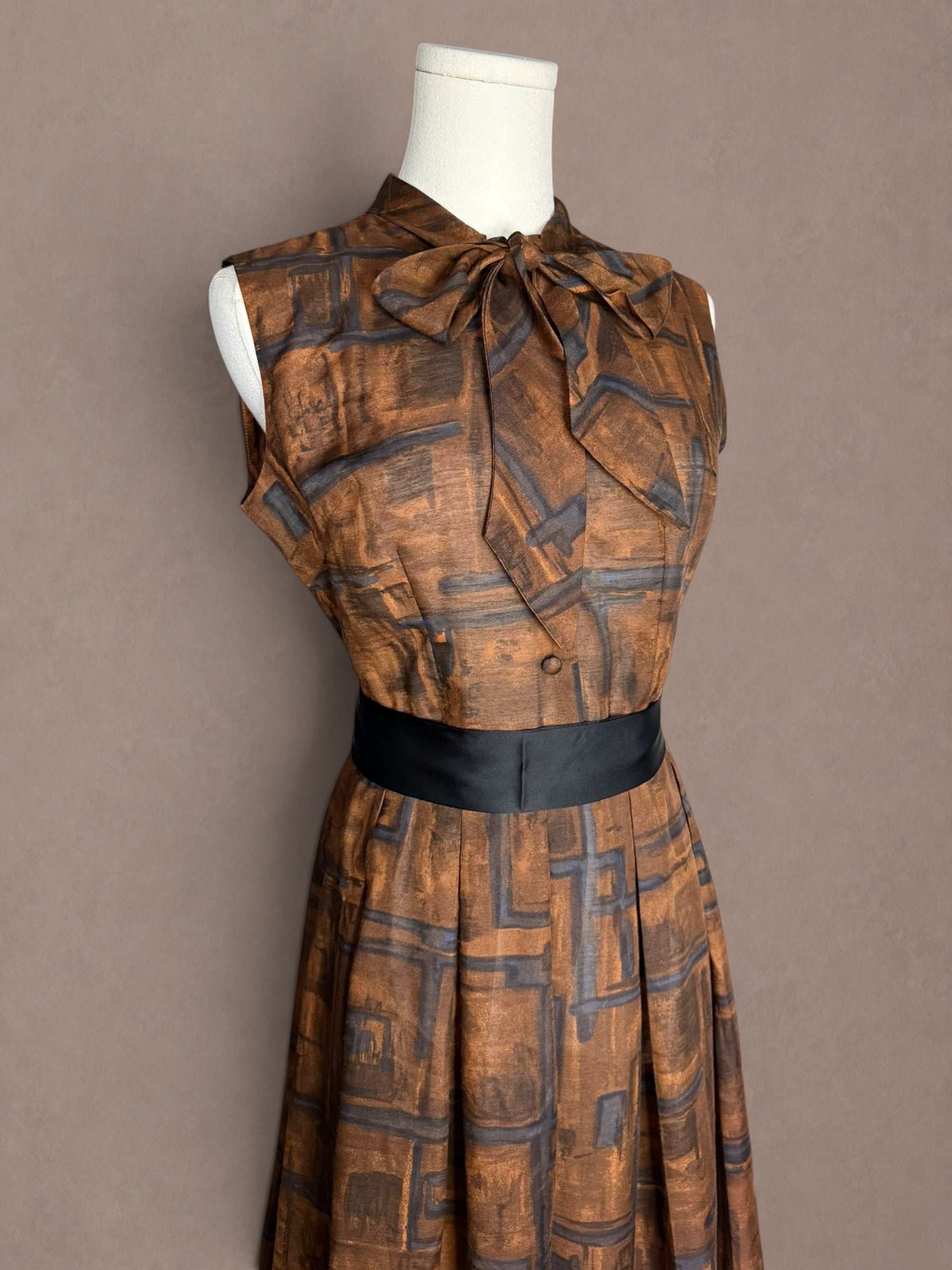 Abstract Print 50s Pussy Bow Dress