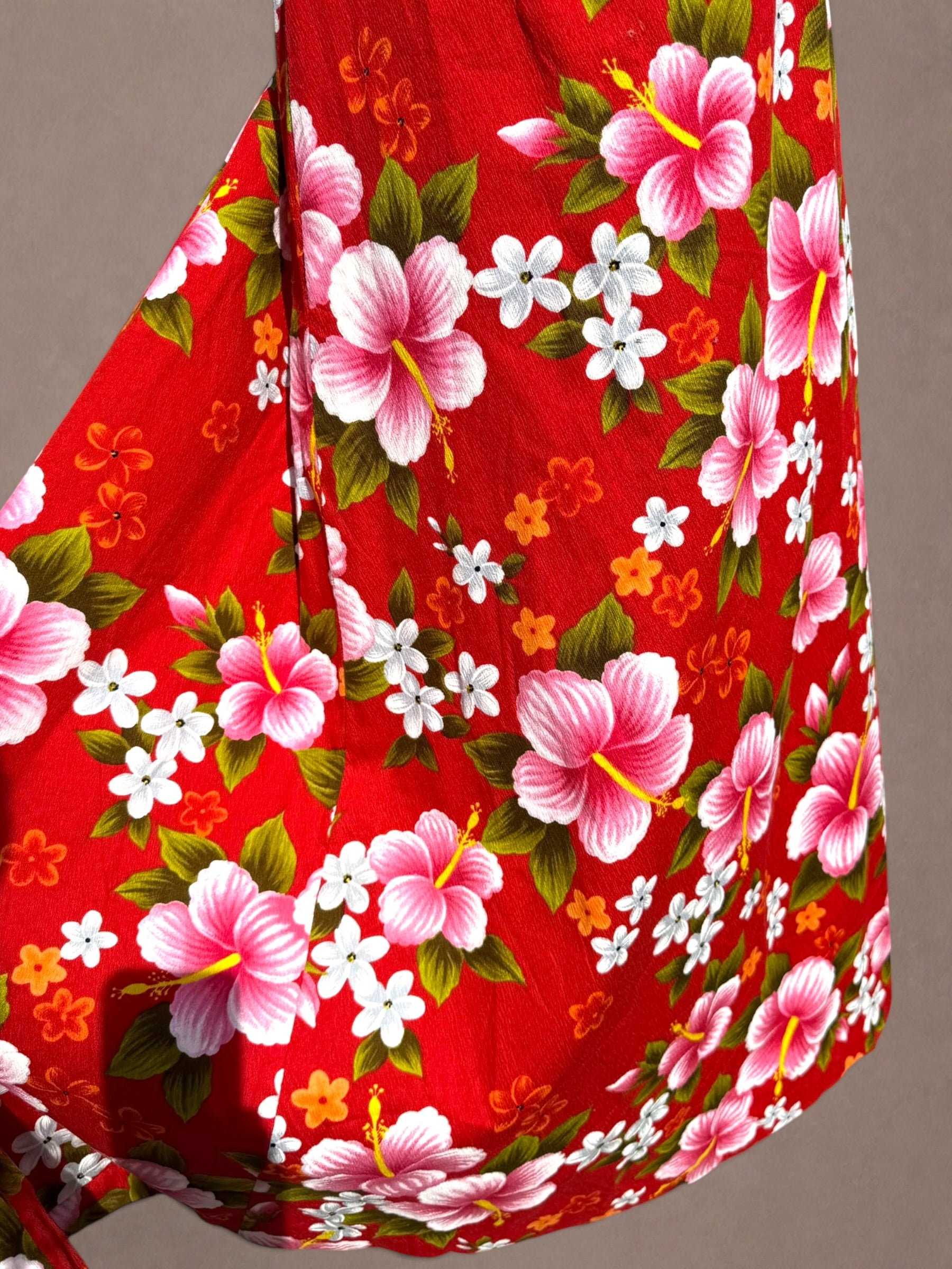 Red 60s Ui-Maikai Hawaiian Hibiscus Maxi Dress