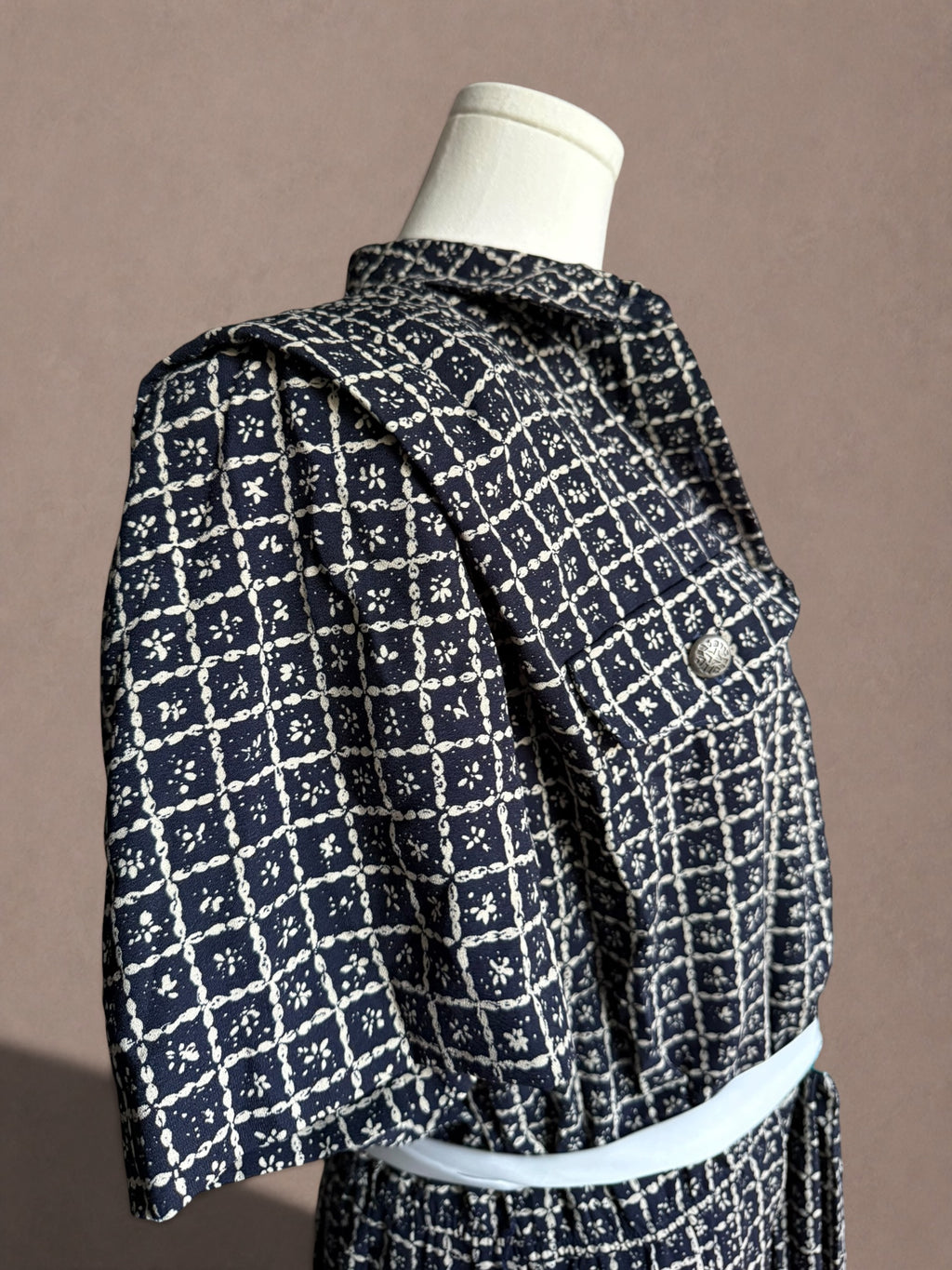 Leslie Fay 80s Does 40s Grid Print Pleated Shirt Dress