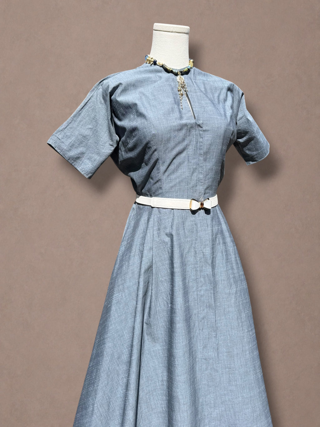 Saks Fifth Avenue 40s Chambray Blue Day Dress
