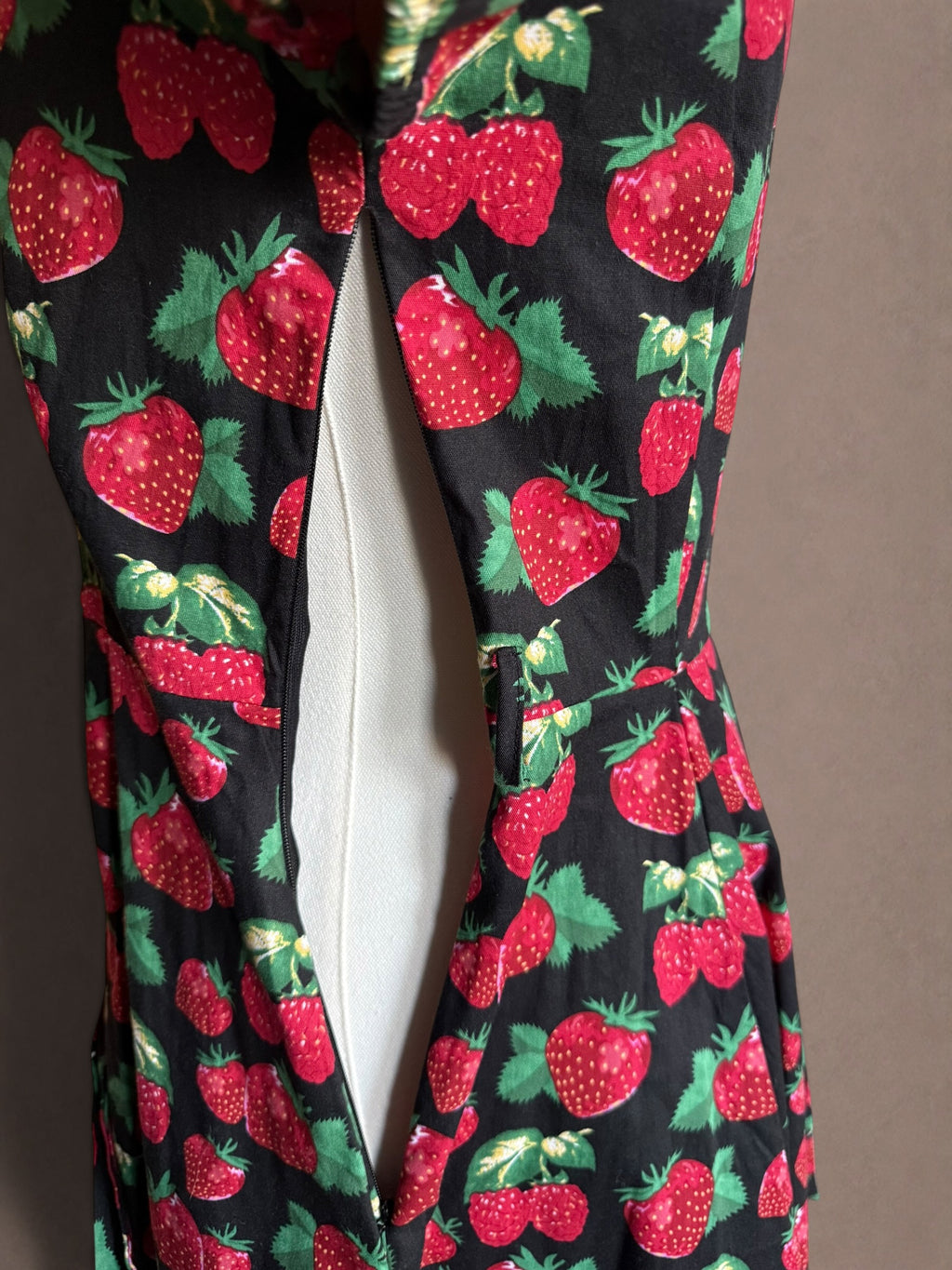 Vintage-Inspired Strawberry Print Dress with Tie Waist-New with Tags