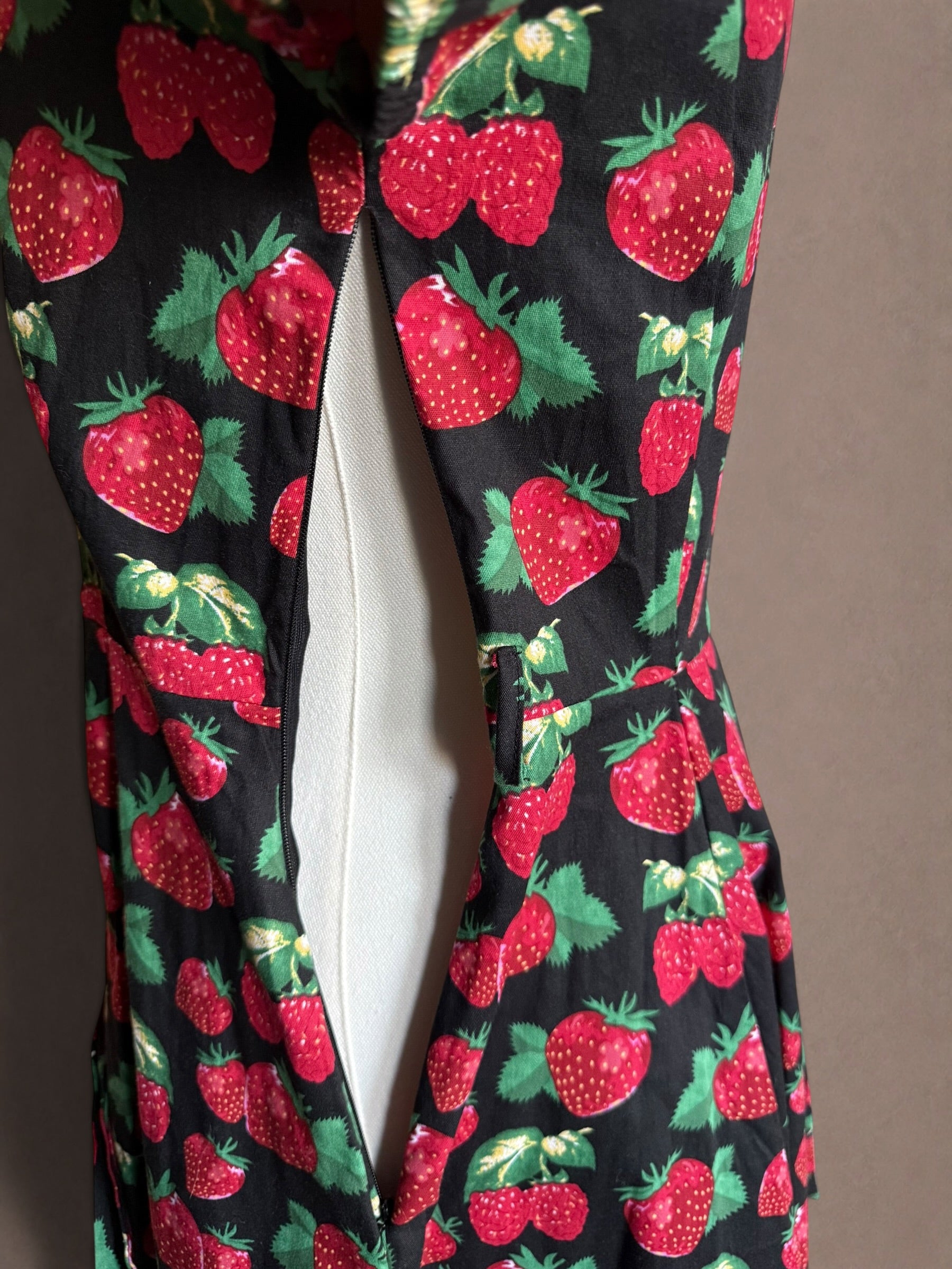 Vintage-Inspired Strawberry Print Dress with Tie Waist-New with Tags