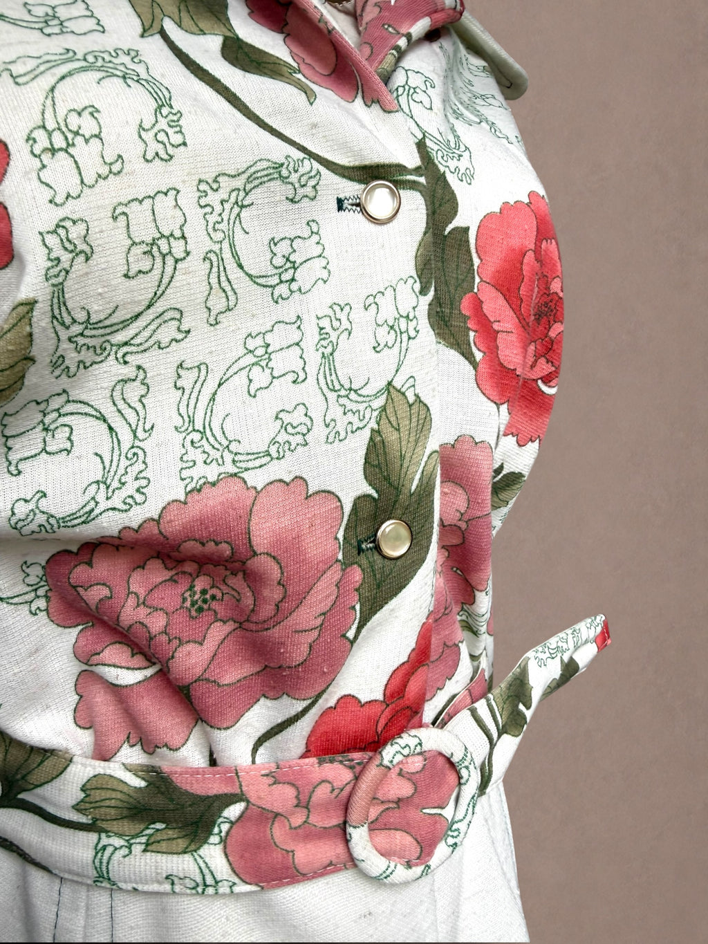 Belted 70s Floral Shirt Dress
