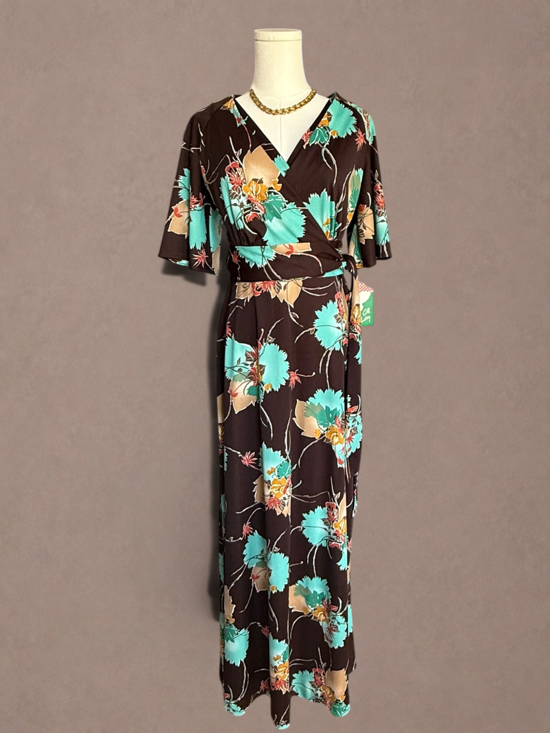Floral 60s-70s Maxi Dress & Wrap Top Set by C.M. Courtney