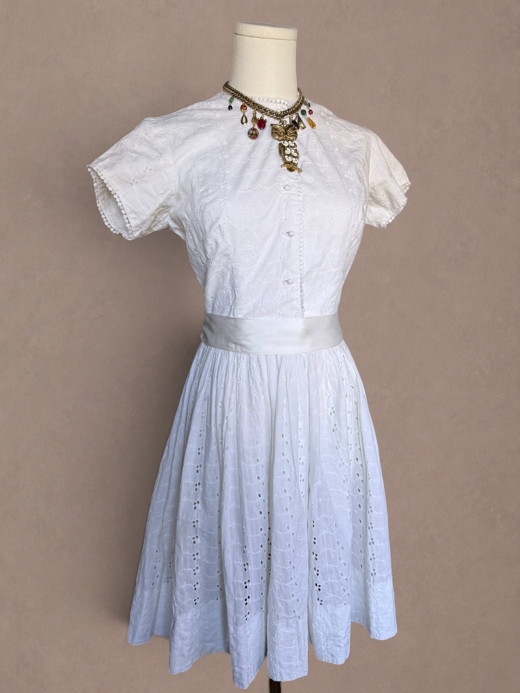 White Eyelet Cotton 70s Fit & Flare Dress
