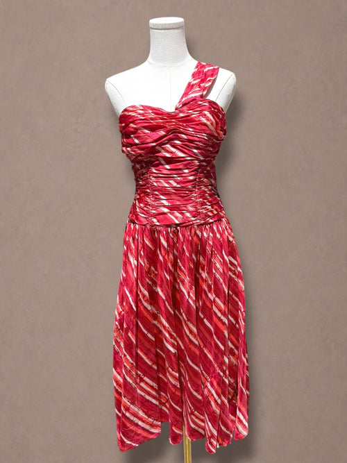 Abstract Print One-Shoulder 50s Cocktail Dress