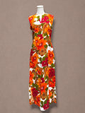 Alice Polynesian 60s Hawaiian Psychedelic Floral Maxi Dress