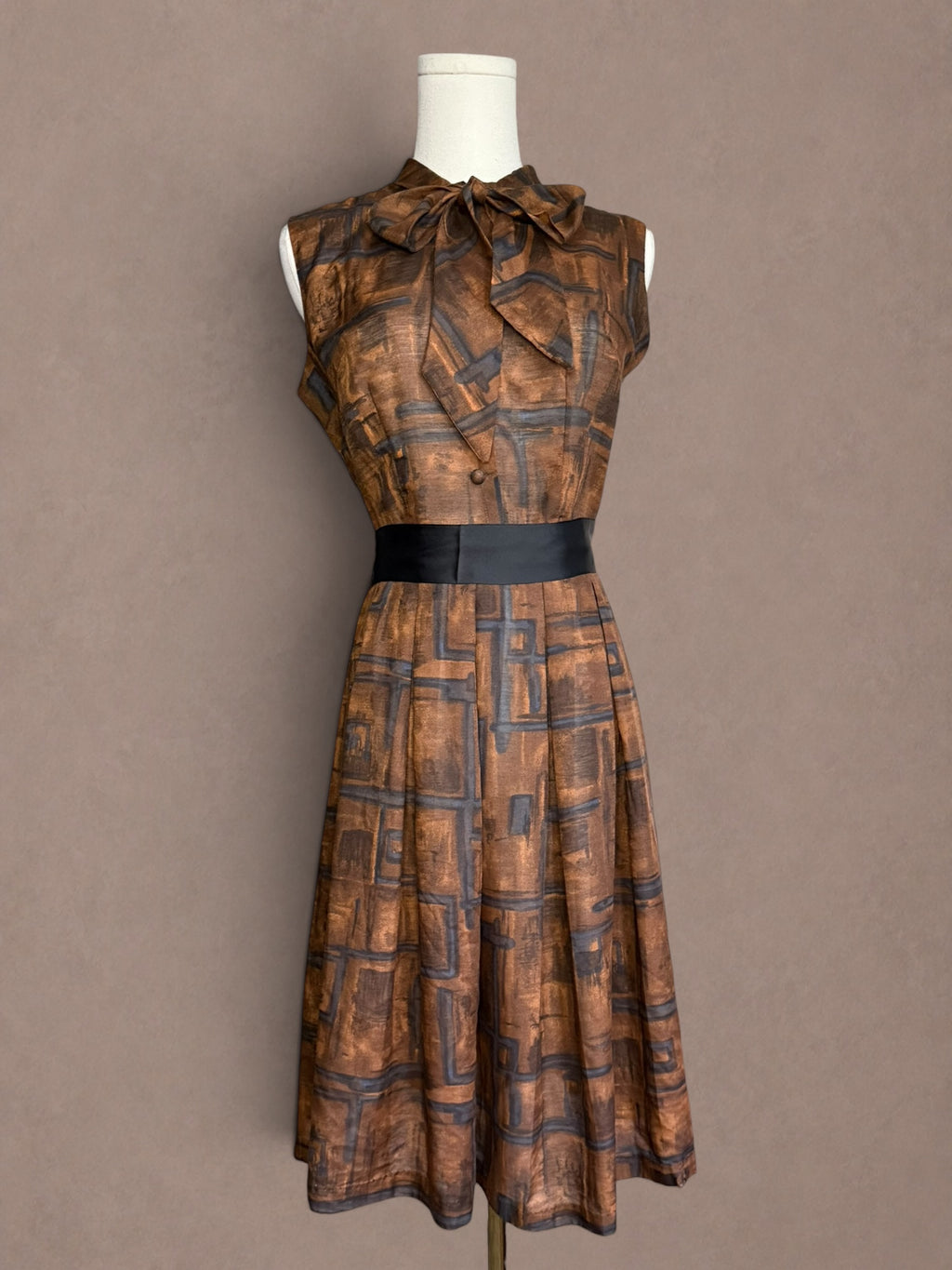 Abstract Print 50s Pussy Bow Dress