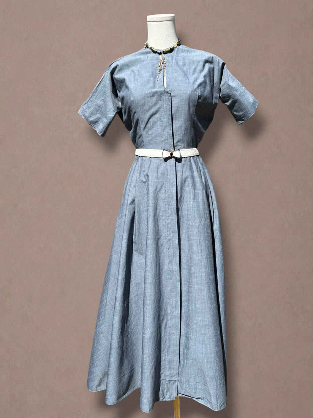 Saks Fifth Avenue 40s Chambray Blue Day Dress
