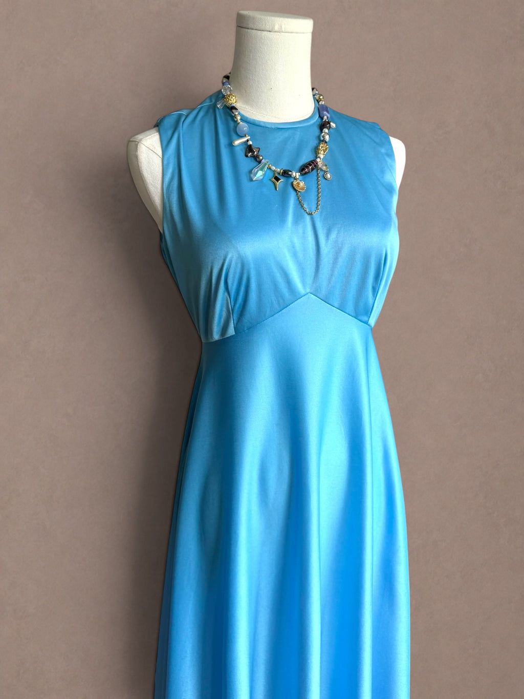 Sky Blue 70s Nylon Maxi Dress