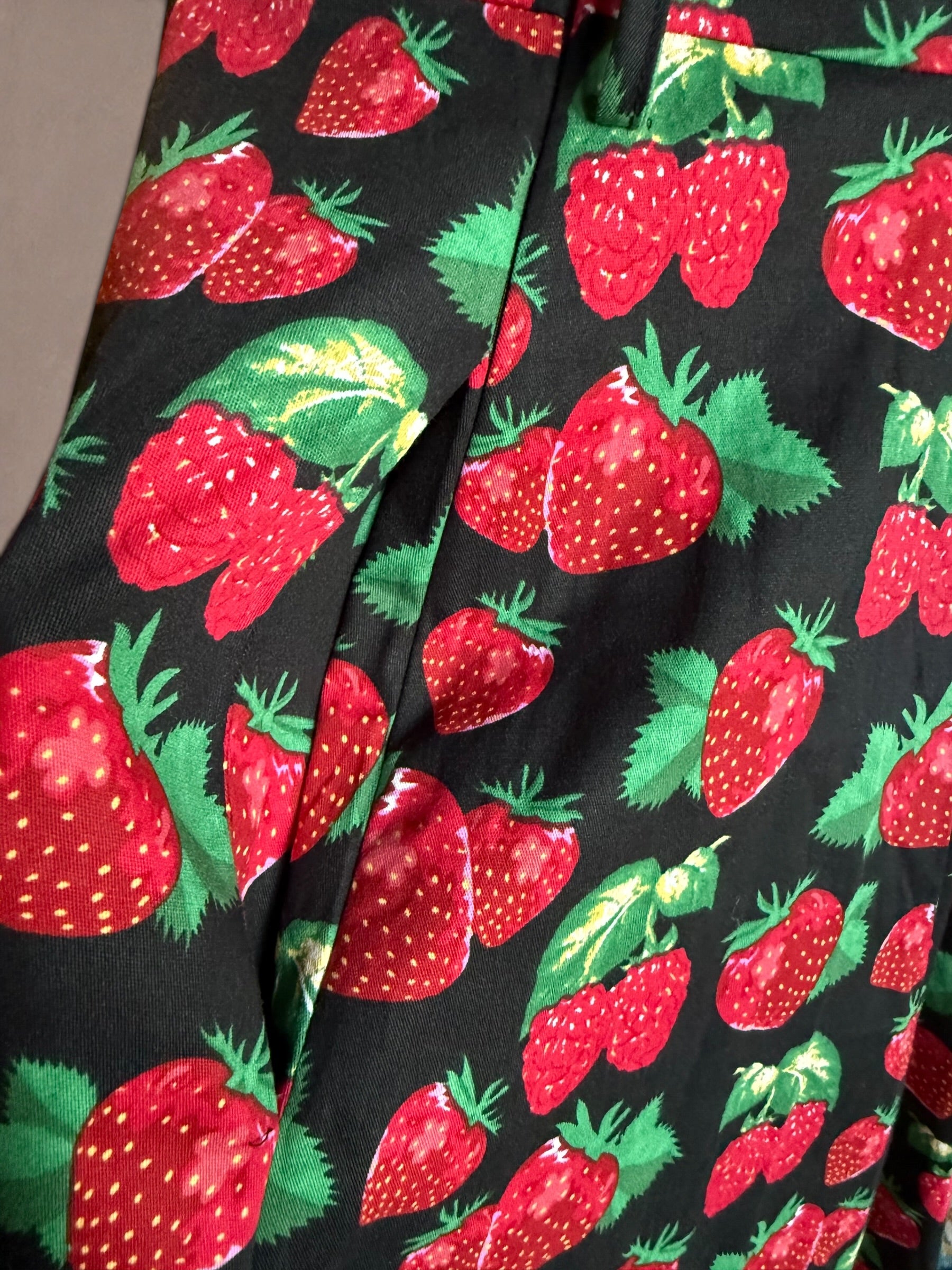 Vintage-Inspired Strawberry Print Dress with Tie Waist-New with Tags
