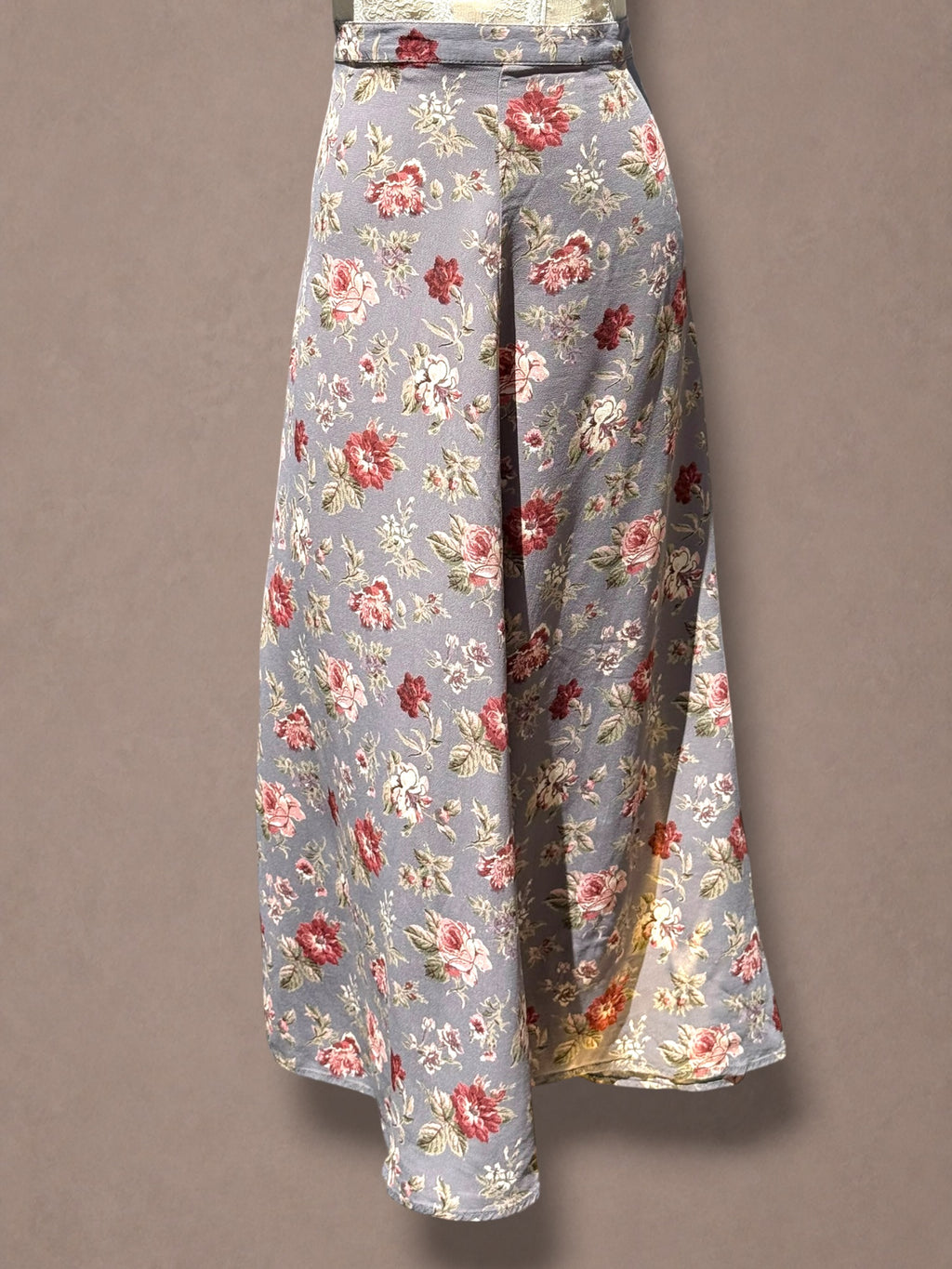Dusty Rose Floral 90s does 40s Bias-Cut Midi Skirt