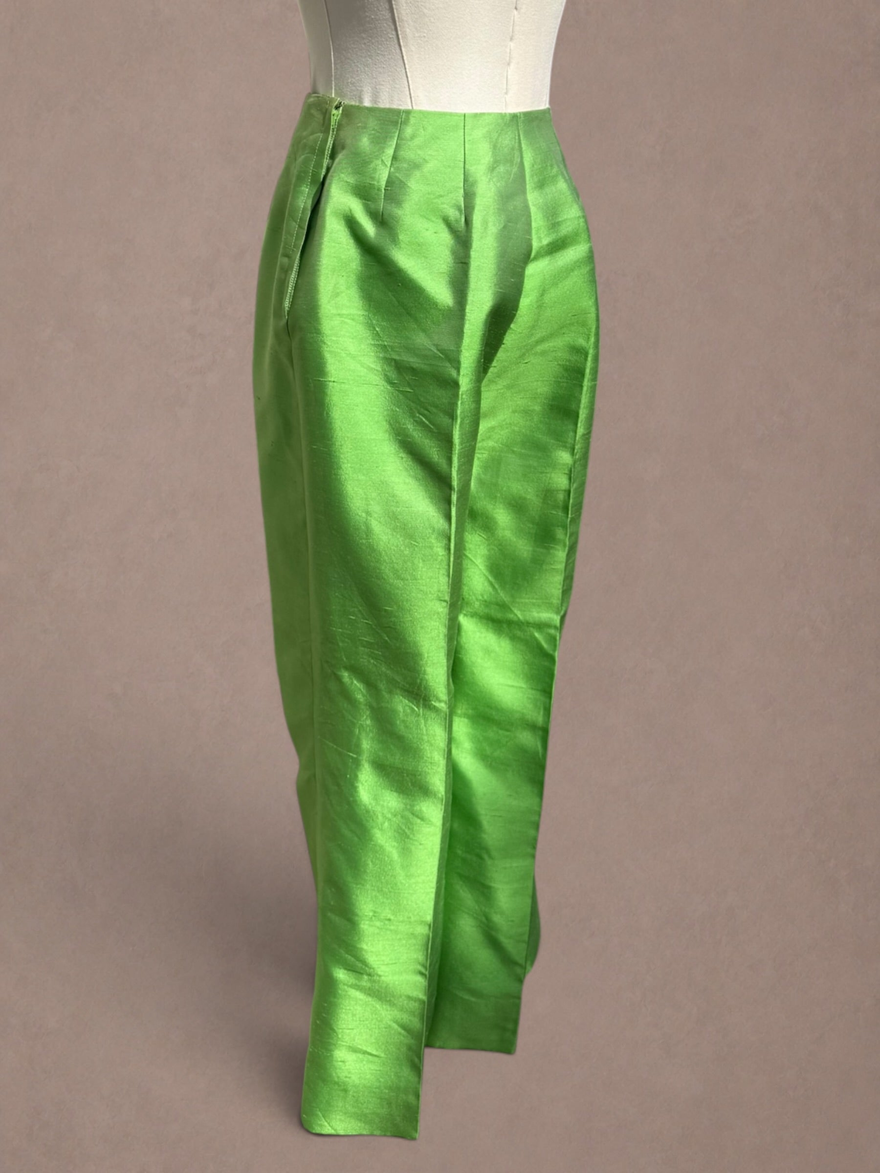 Vibrant Green Silk 60s Trousers