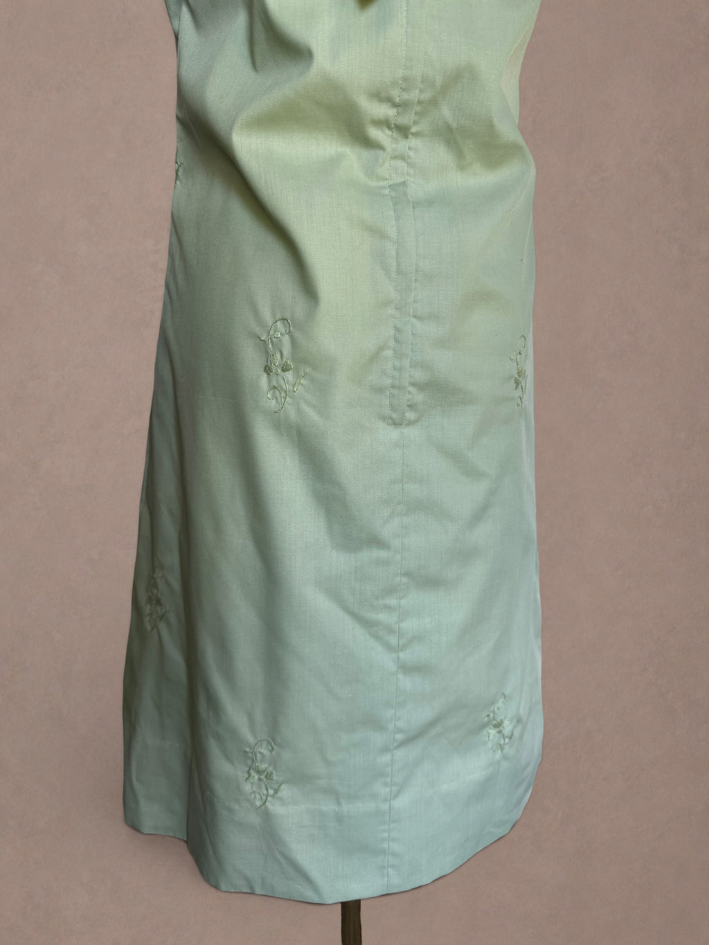 Sage Green 60s Embroidered Cotton Mini