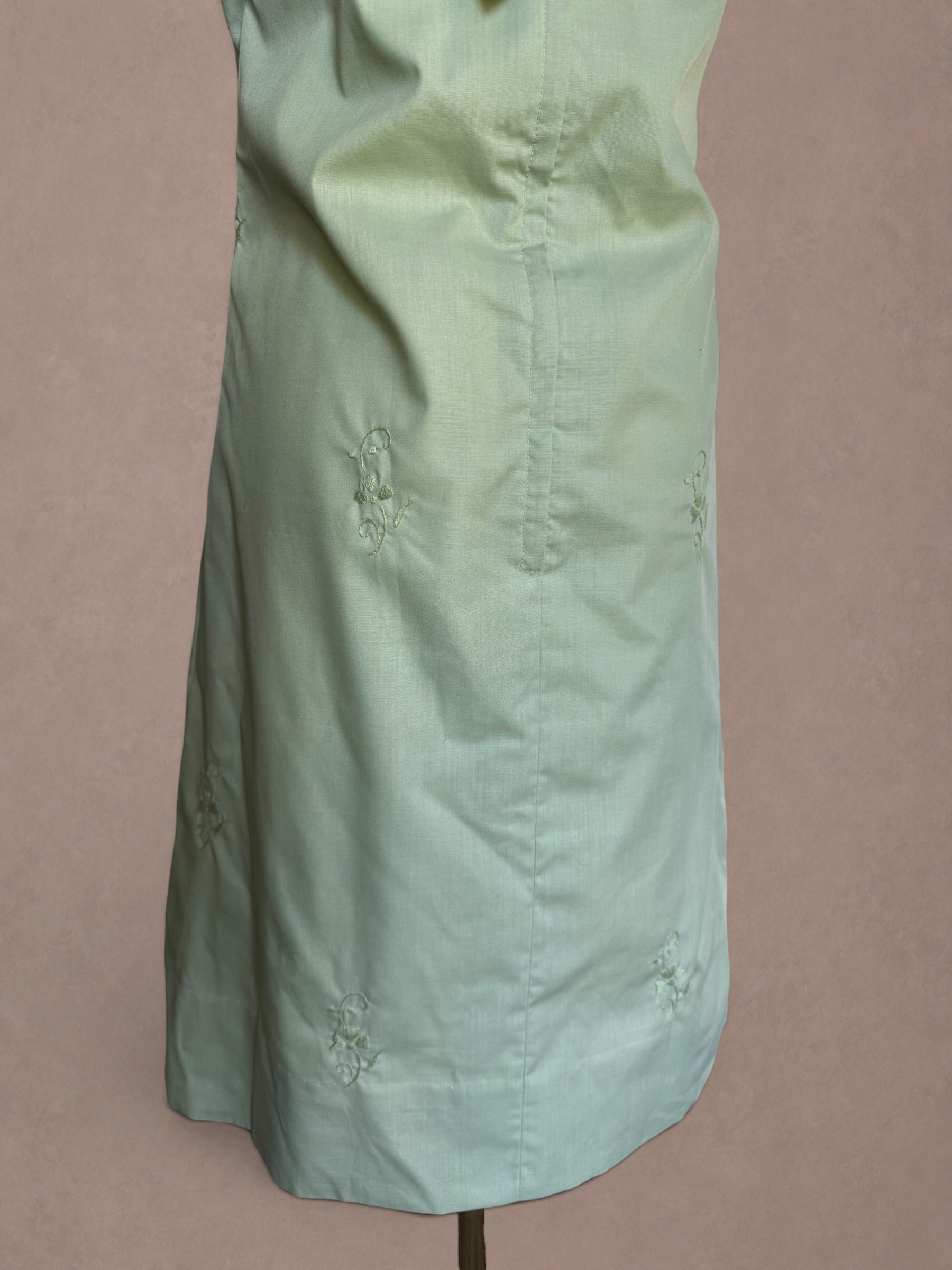 Sage Green 60s Embroidered Cotton Mini