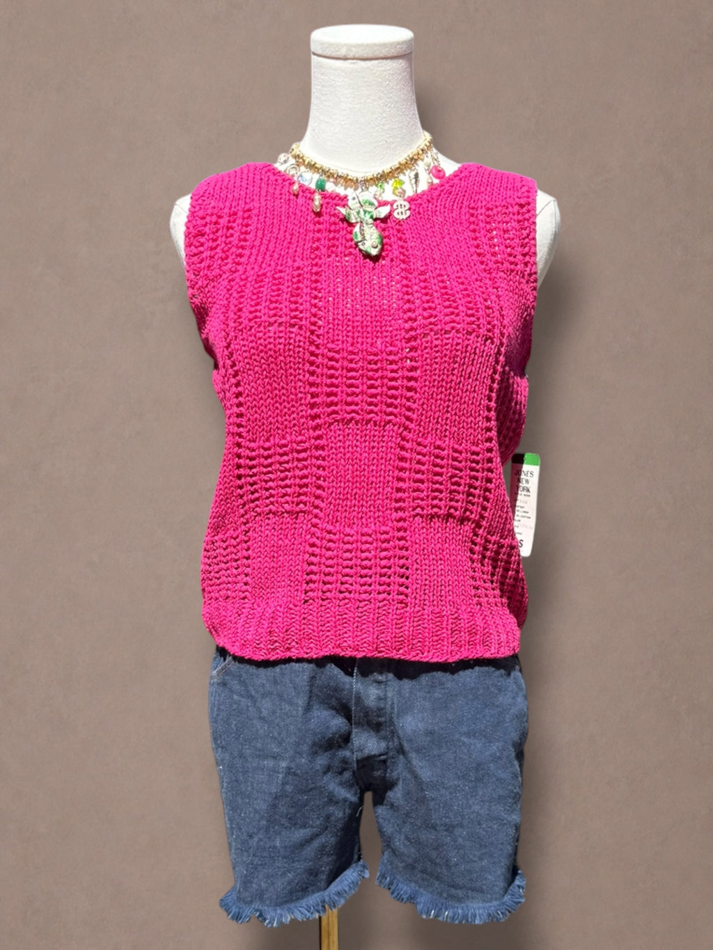 Deadstock Jones New York 80s Fuchsia Linen Cotton Knit Shell