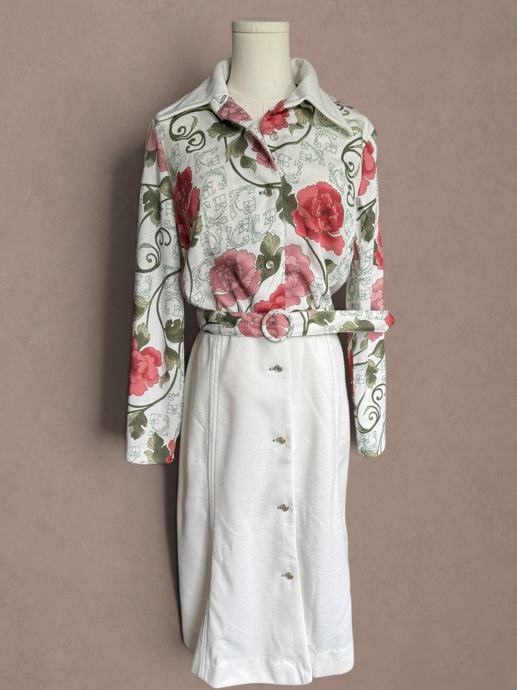 Belted 70s Floral Shirt Dress