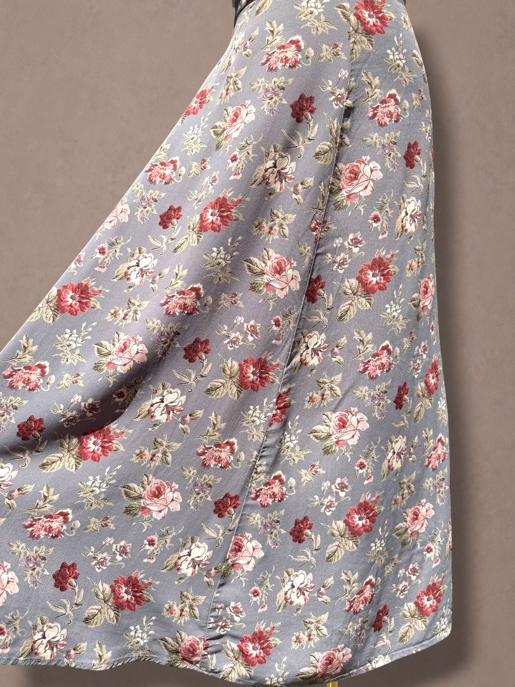 Dusty Rose Floral 90s does 40s Bias-Cut Midi Skirt