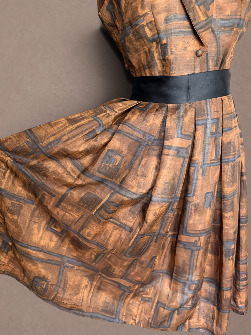 Abstract Print 50s Pussy Bow Dress